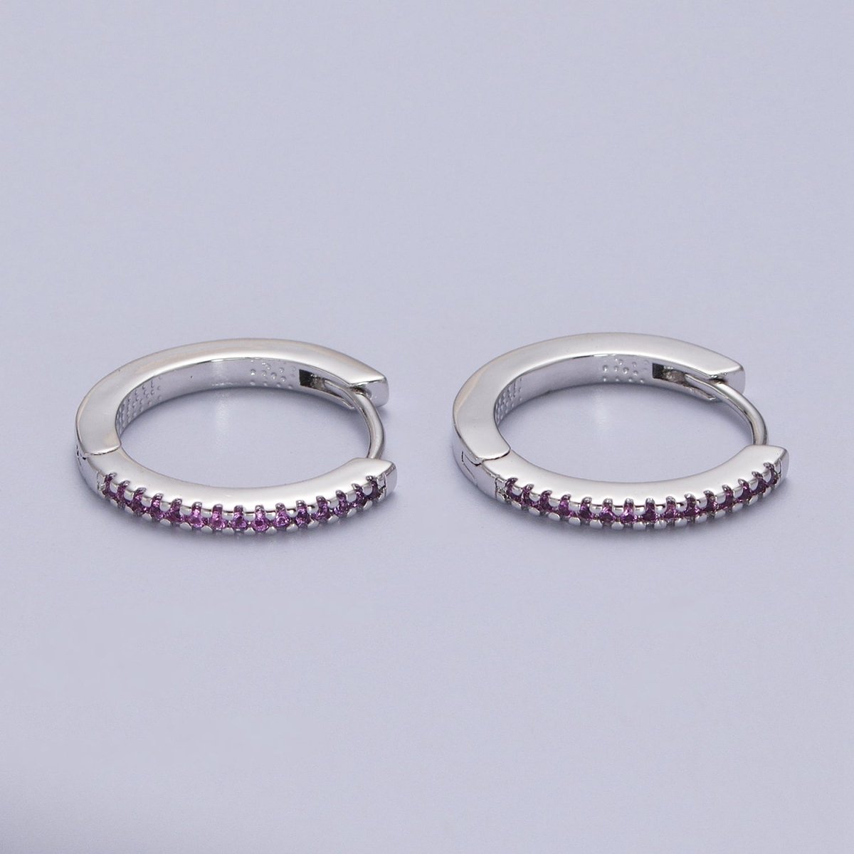 White Gold Filled Blue, Fuchsia Micro Paved CZ 17mm Silver Huggie Earrings | AB012 AB014 - DLUXCA
