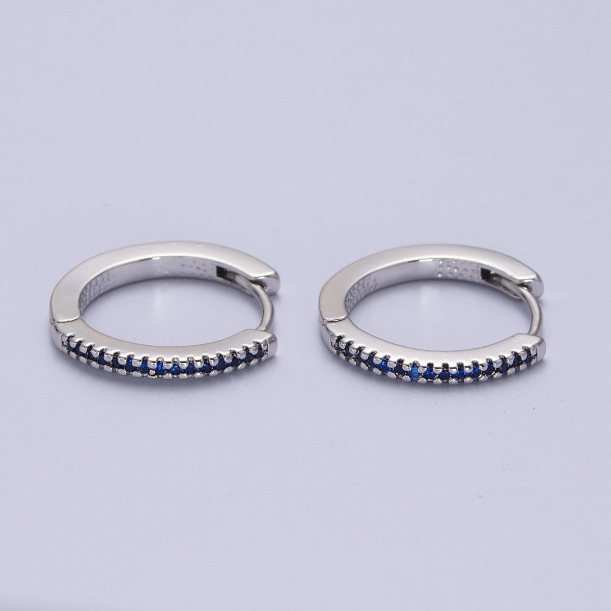 White Gold Filled Blue, Fuchsia Micro Paved CZ 17mm Silver Huggie Earrings | AB012 AB014 - DLUXCA