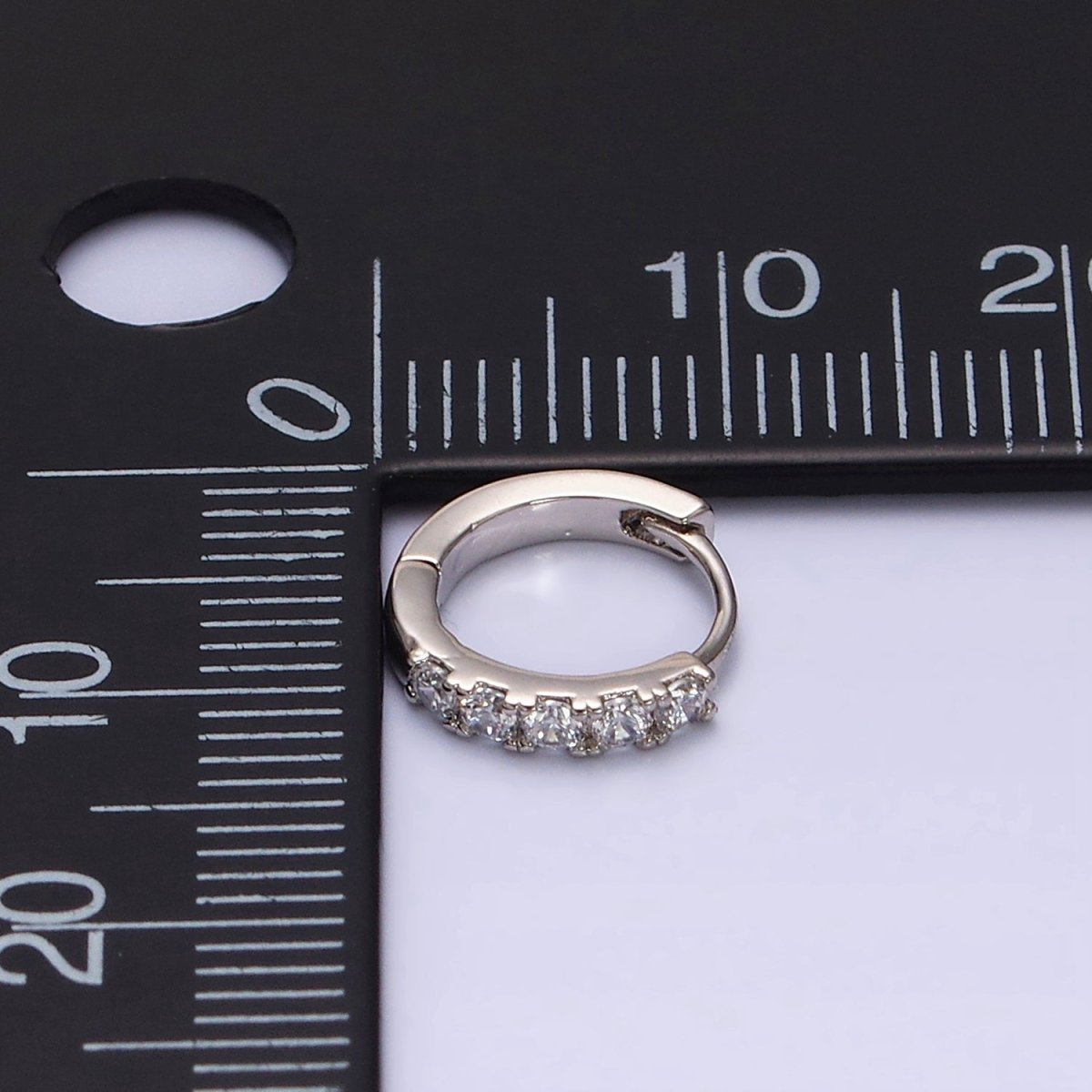 White Gold Filled Clear Micro Paved CZ 10mm Cartilage Huggie Earrings | AD1543 - DLUXCA