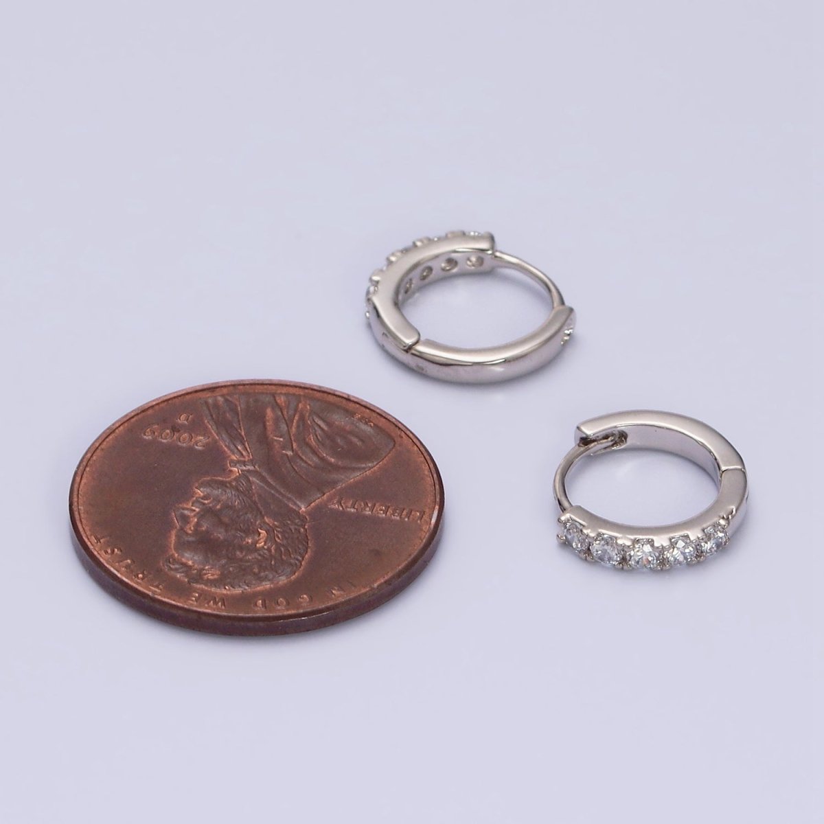 White Gold Filled Clear Micro Paved CZ 10mm Cartilage Huggie Earrings | AD1543 - DLUXCA