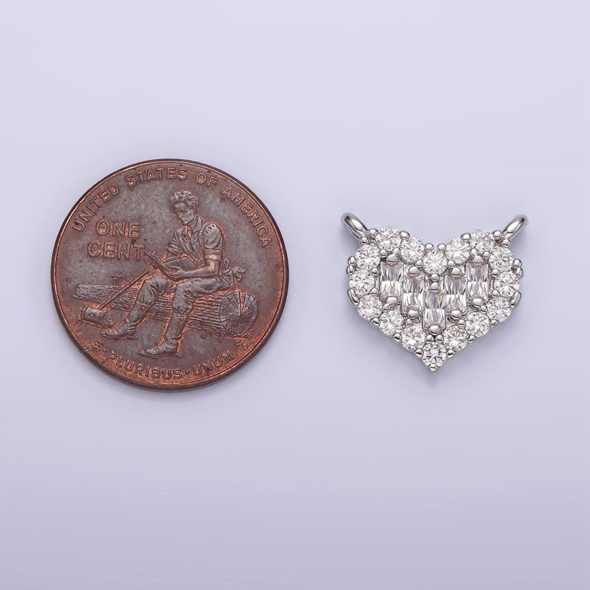 White Gold Filled Clear Multiple Baguette Micro Paved CZ 14mm Heart Connector G-787 - DLUXCA