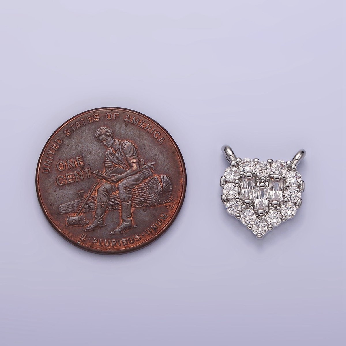 White Gold Filled Clear Triple Baguette Micro Paved CZ 10mm Heart Connector G-786 - DLUXCA