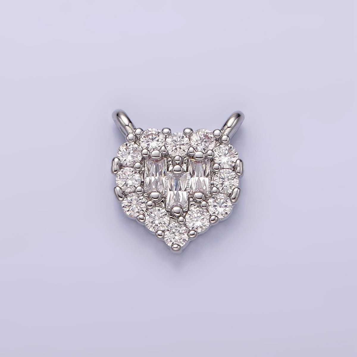 White Gold Filled Clear Triple Baguette Micro Paved CZ 10mm Heart Connector G-786 - DLUXCA
