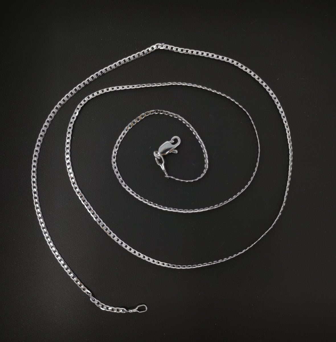 White Gold Filled Curb Chain Necklace, 17.7 inch Curb Finished Chain For Jewelry Making, Dainty 2.5mm Curb Necklace w/ Lobster Clasps | CN-956 Clearance Pricing - DLUXCA