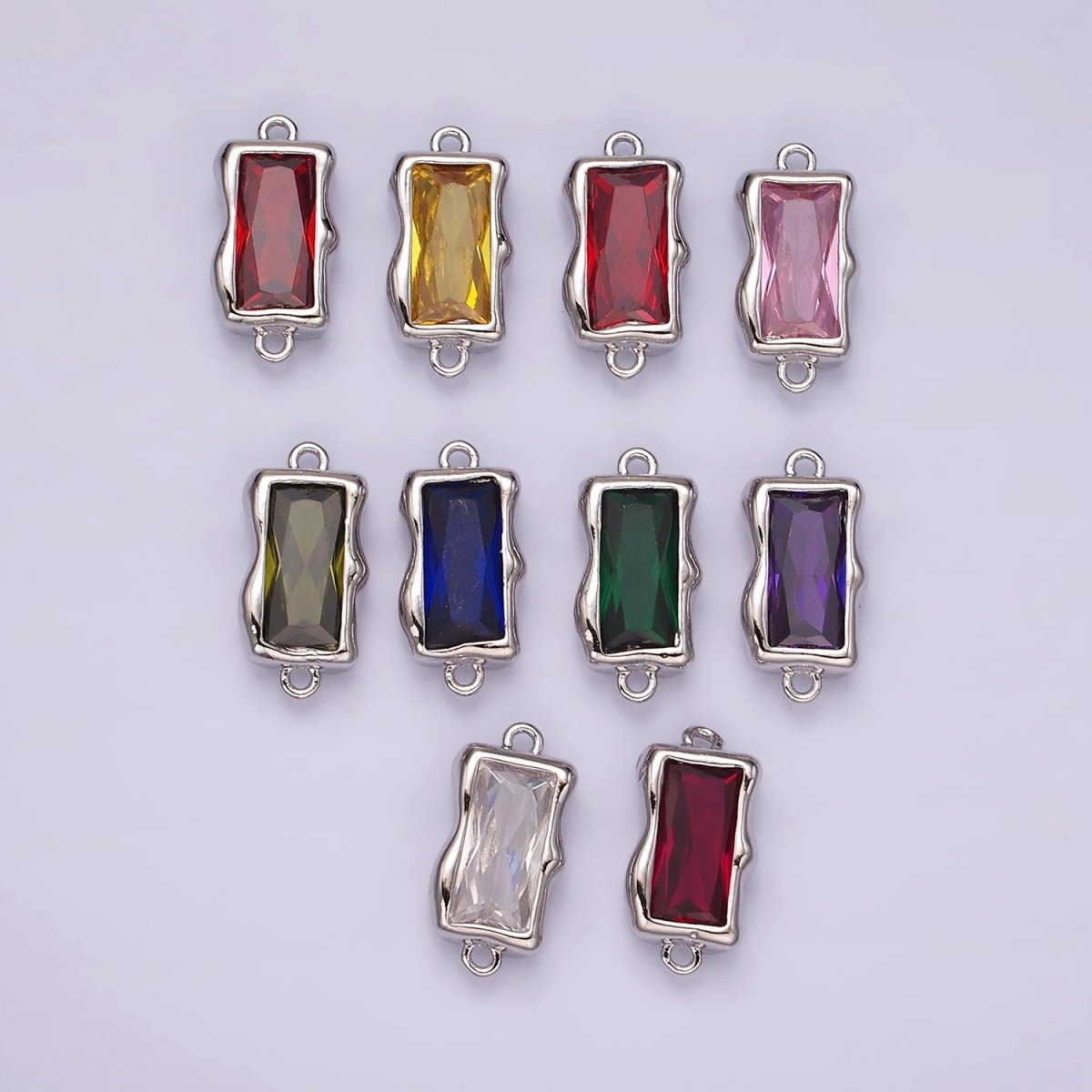 White Gold Filled CZ Baguette Molten Personalized Birth Month Connector | G259 - G262 - DLUXCA