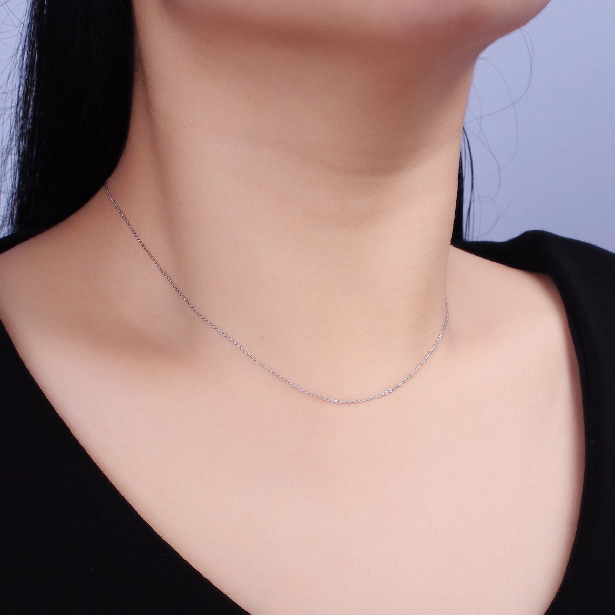 White Gold Filled Dainty 0.5mm Cable 15.5 Inch Choker Chain Necklace | WA-1877 Clearance Pricing - DLUXCA