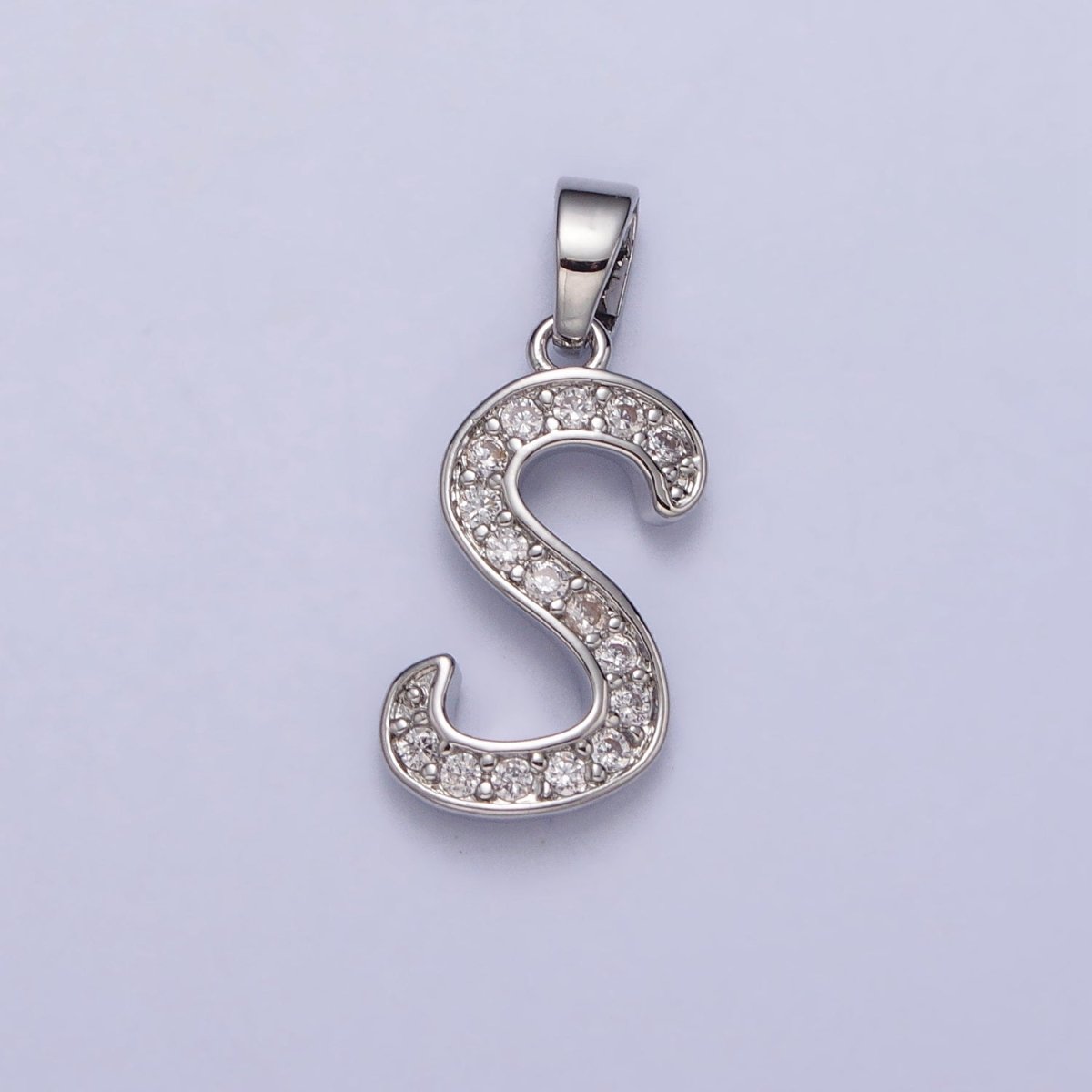 White Gold Filled Dainty Initial Letter Script A-Z Micro Paved CZ Personalized Pendant | AA049 - AA074 - DLUXCA