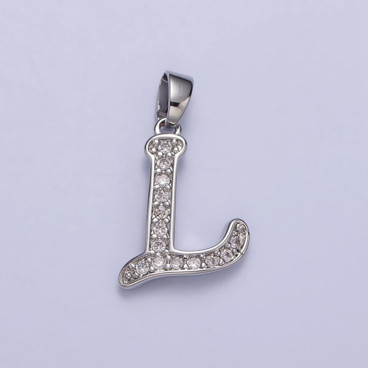White Gold Filled Dainty Initial Letter Script A-Z Micro Paved CZ Personalized Pendant | AA049 - AA074 - DLUXCA