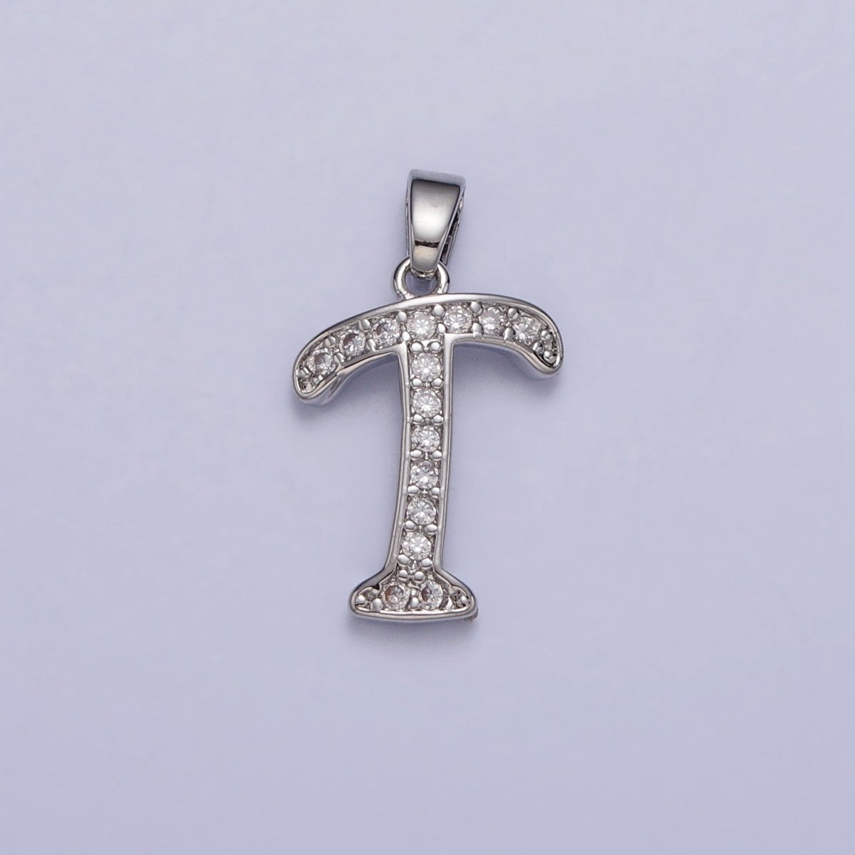 White Gold Filled Dainty Initial Letter Script A-Z Micro Paved CZ Personalized Pendant | AA049 - AA074 - DLUXCA