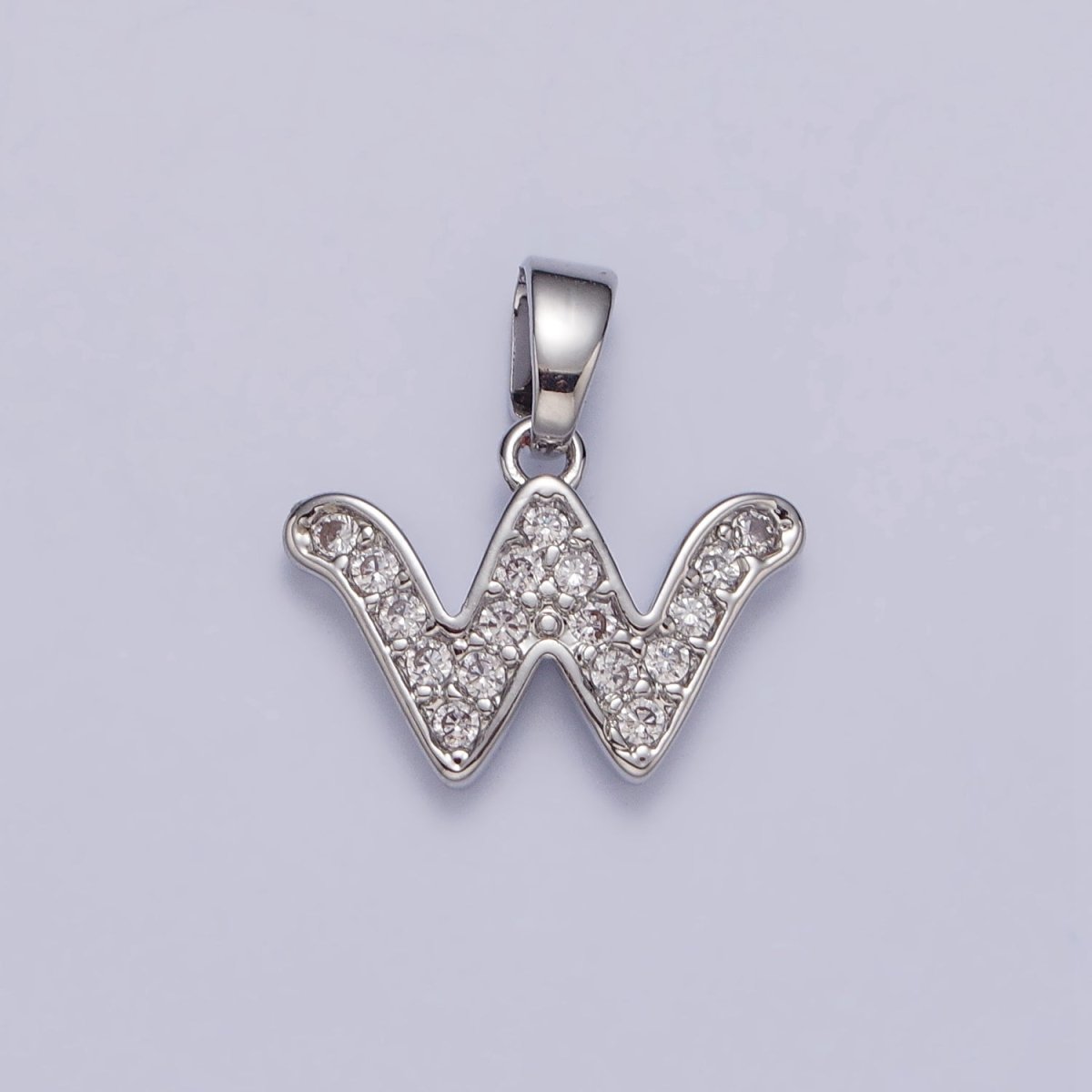 White Gold Filled Dainty Initial Letter Script A-Z Micro Paved CZ Personalized Pendant | AA049 - AA074 - DLUXCA