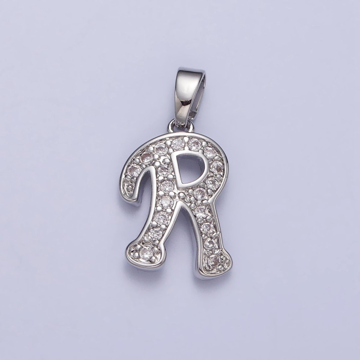 White Gold Filled Dainty Initial Letter Script A-Z Micro Paved CZ Personalized Pendant | AA049 - AA074 - DLUXCA
