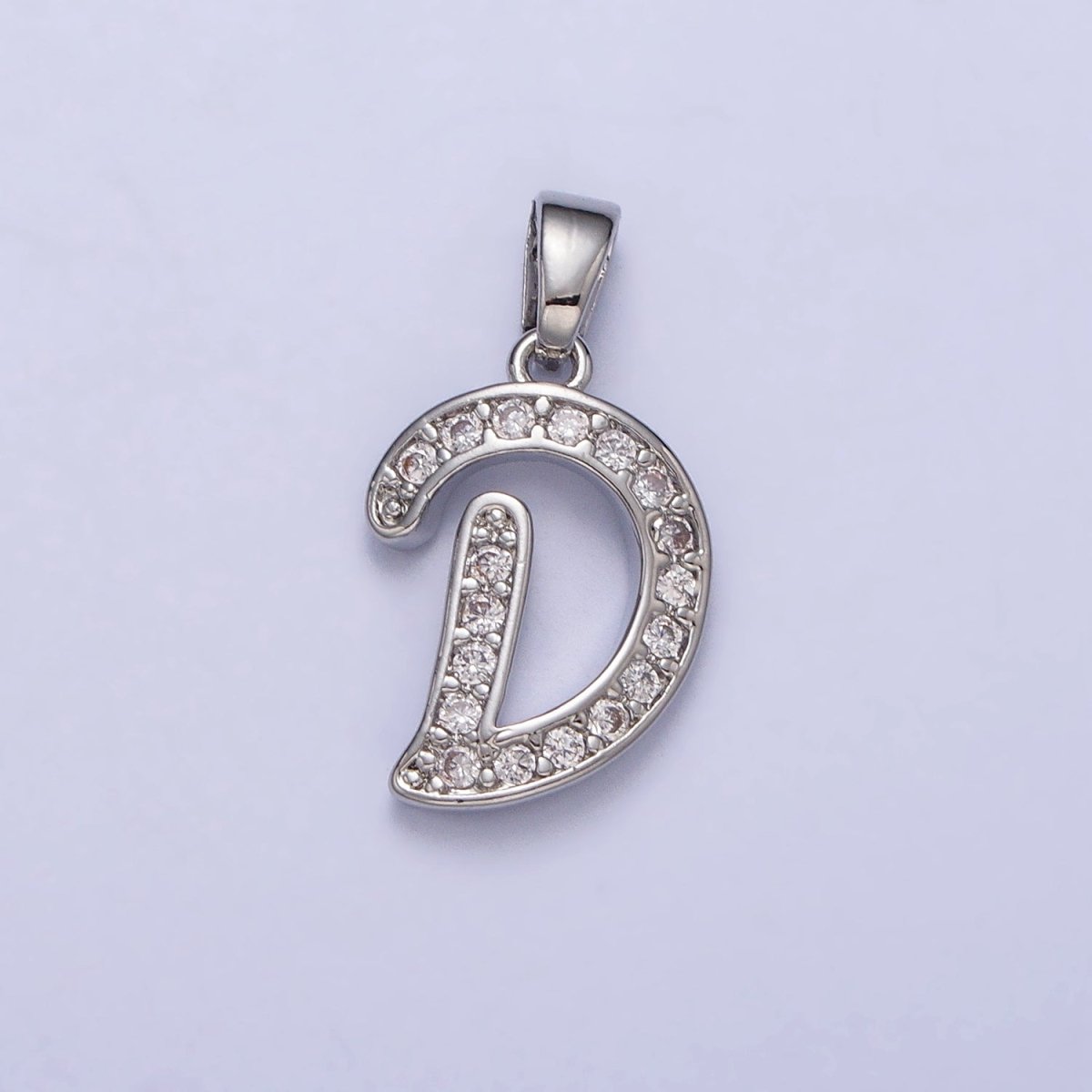 White Gold Filled Dainty Initial Letter Script A-Z Micro Paved CZ Personalized Pendant | AA049 - AA074 - DLUXCA