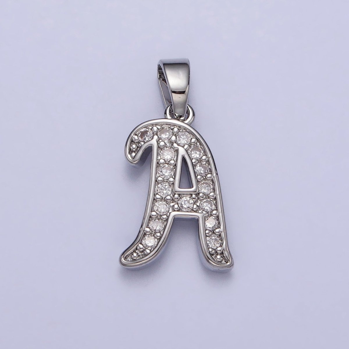 White Gold Filled Dainty Initial Letter Script A-Z Micro Paved CZ Personalized Pendant | AA049 - AA074 - DLUXCA
