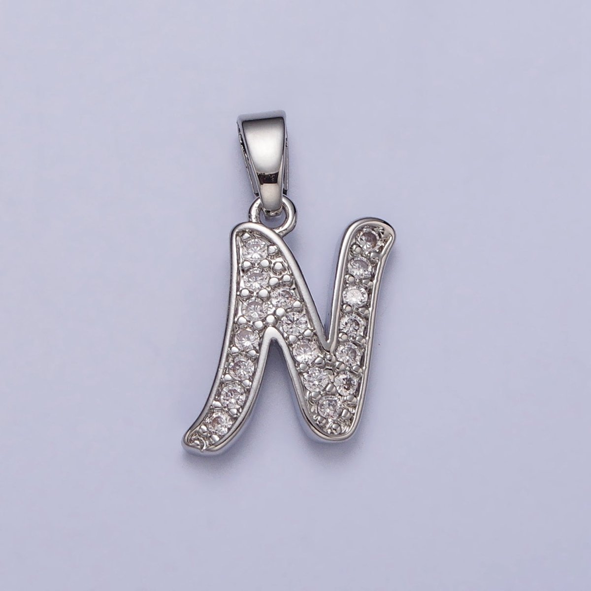White Gold Filled Dainty Initial Letter Script A-Z Micro Paved CZ Personalized Pendant | AA049 - AA074 - DLUXCA