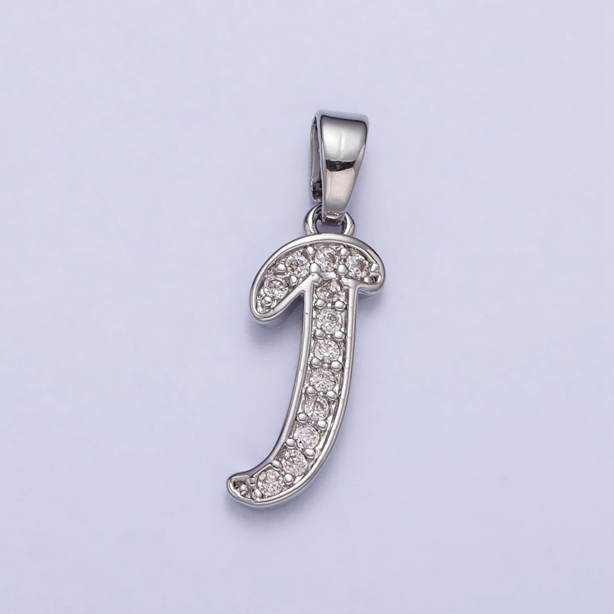 White Gold Filled Dainty Initial Letter Script A-Z Micro Paved CZ Personalized Pendant | AA049 - AA074 - DLUXCA