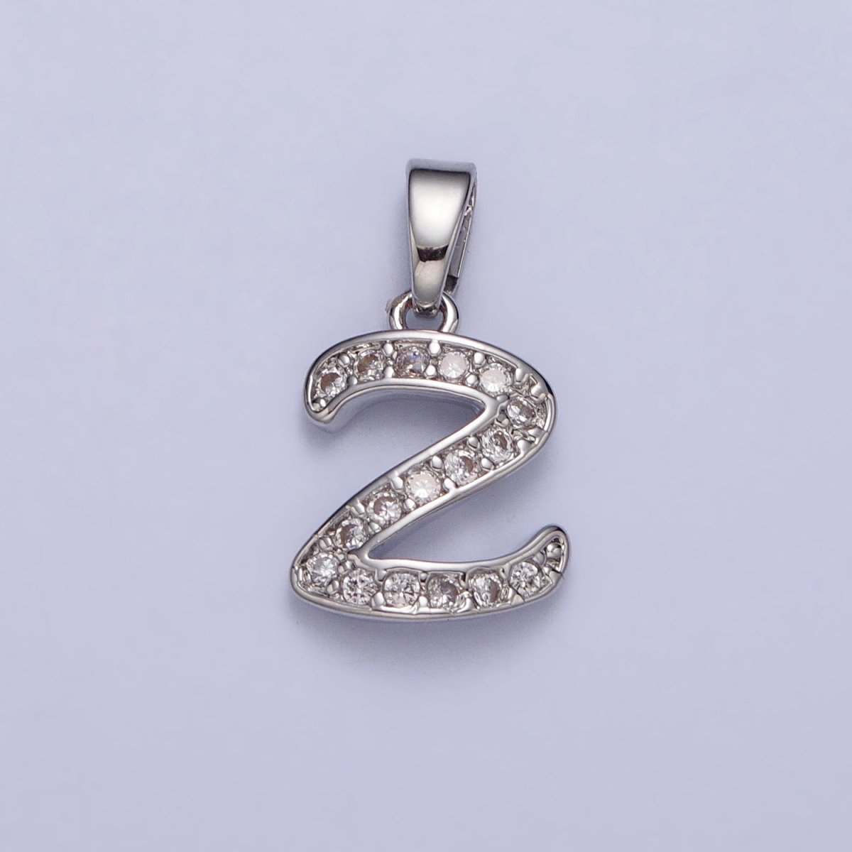 White Gold Filled Dainty Initial Letter Script A-Z Micro Paved CZ Personalized Pendant | AA049 - AA074 - DLUXCA