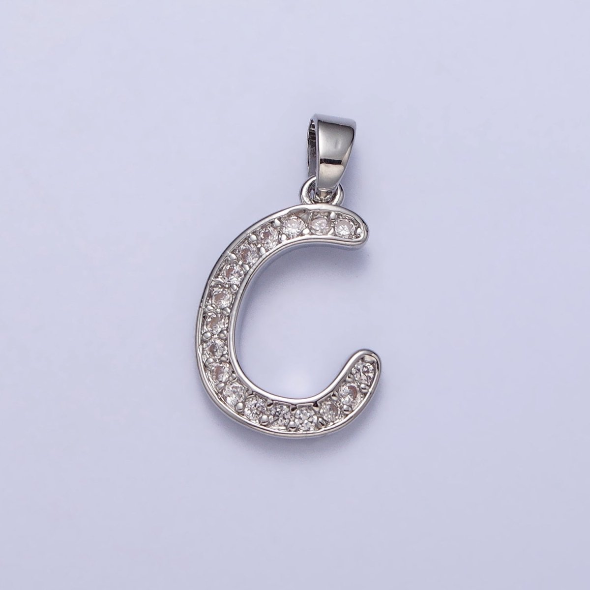 White Gold Filled Dainty Initial Letter Script A-Z Micro Paved CZ Personalized Pendant | AA049 - AA074 - DLUXCA