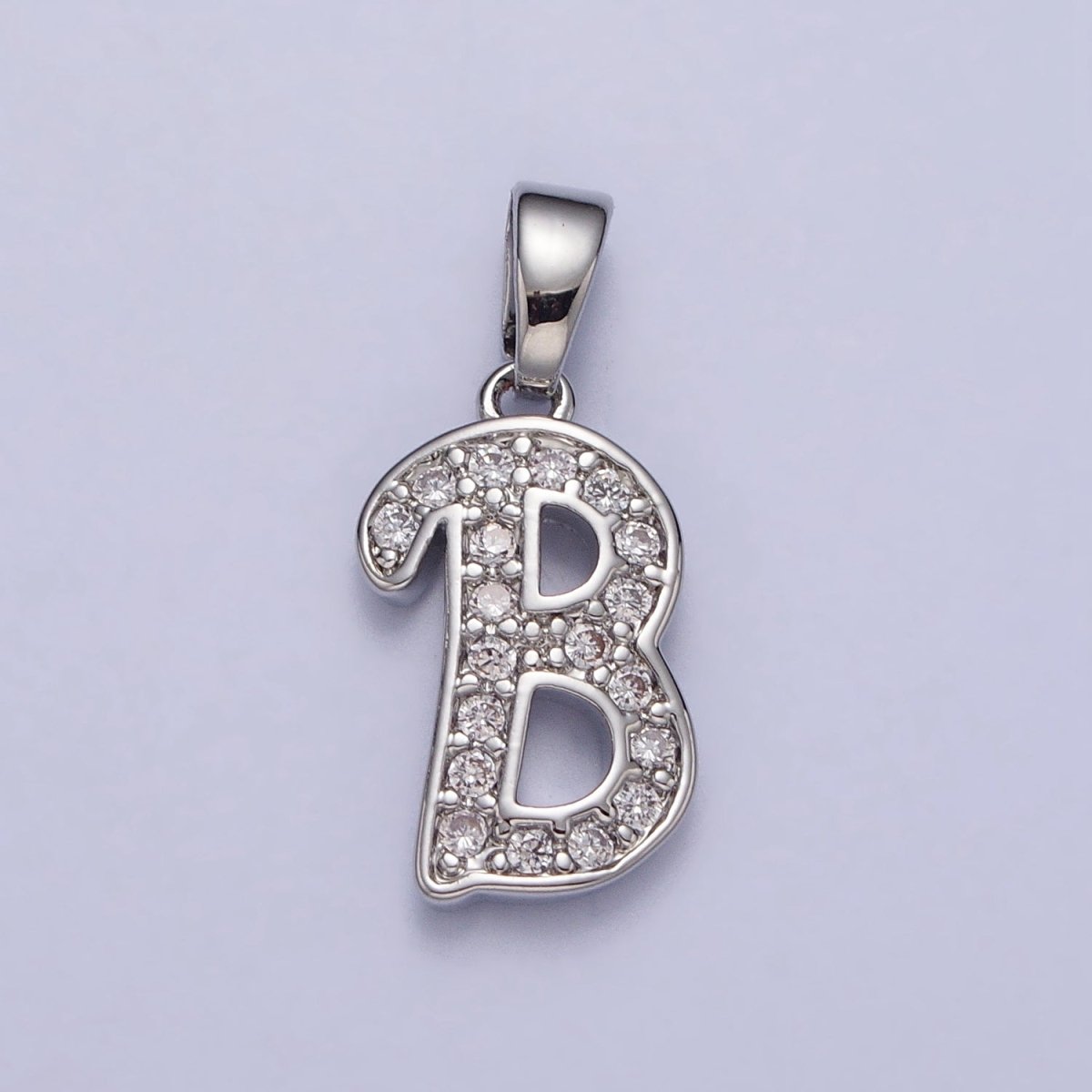 White Gold Filled Dainty Initial Letter Script A-Z Micro Paved CZ Personalized Pendant | AA049 - AA074 - DLUXCA