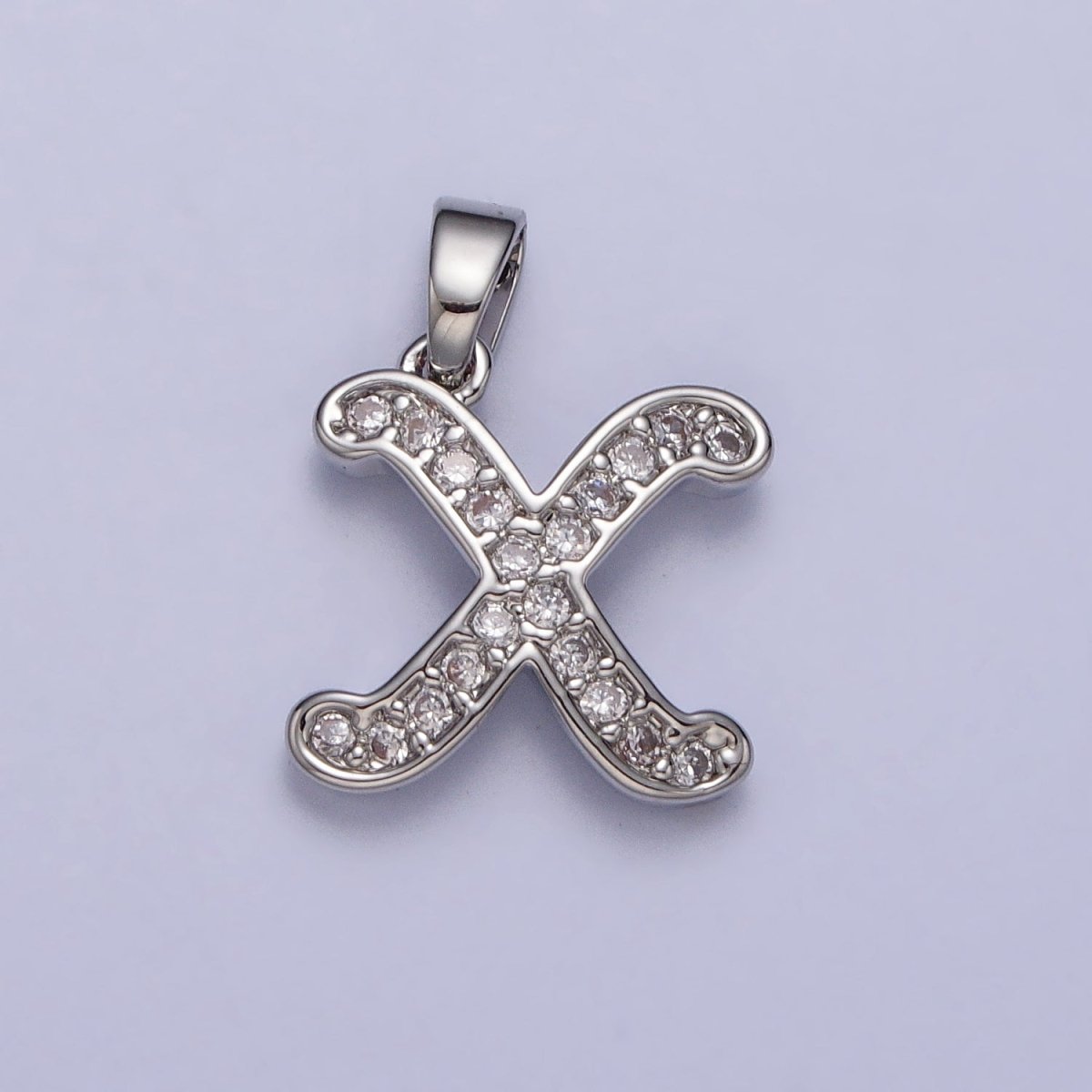 White Gold Filled Dainty Initial Letter Script A-Z Micro Paved CZ Personalized Pendant | AA049 - AA074 - DLUXCA