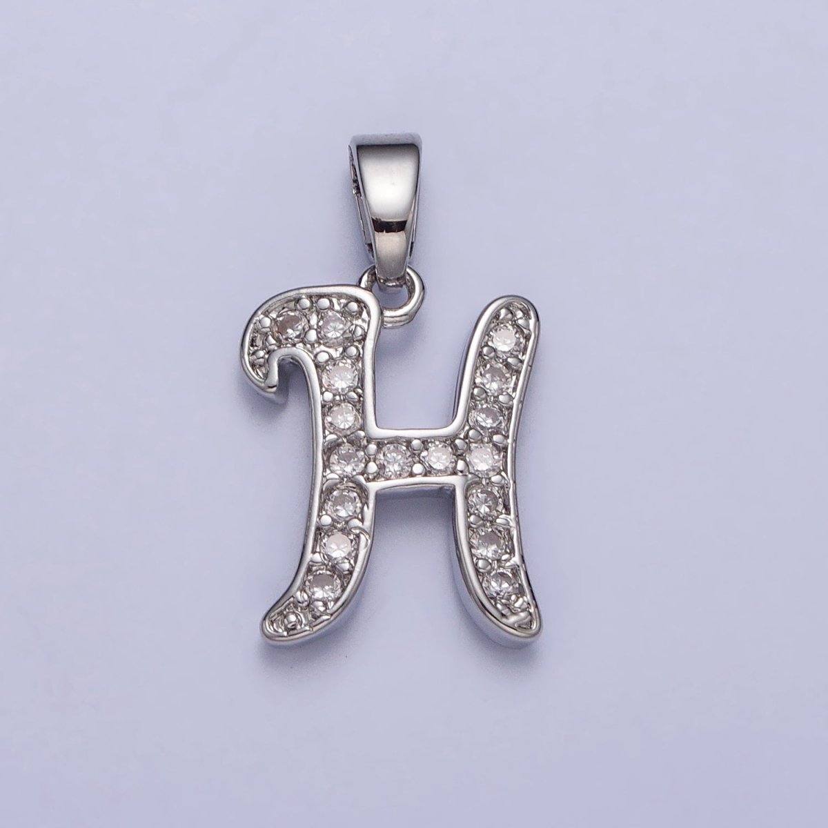 White Gold Filled Dainty Initial Letter Script A-Z Micro Paved CZ Personalized Pendant | AA049 - AA074 - DLUXCA