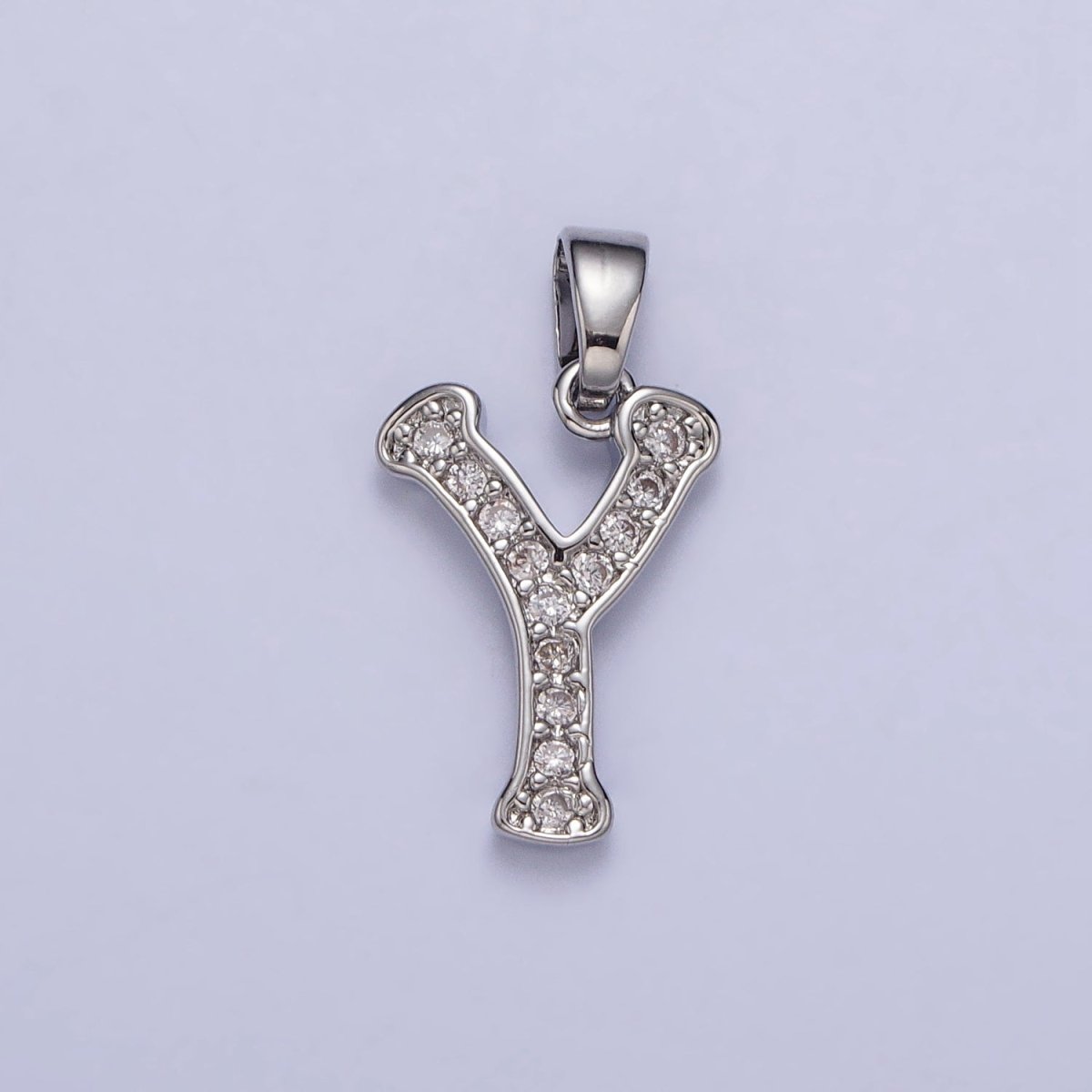 White Gold Filled Dainty Initial Letter Script A-Z Micro Paved CZ Personalized Pendant | AA049 - AA074 - DLUXCA
