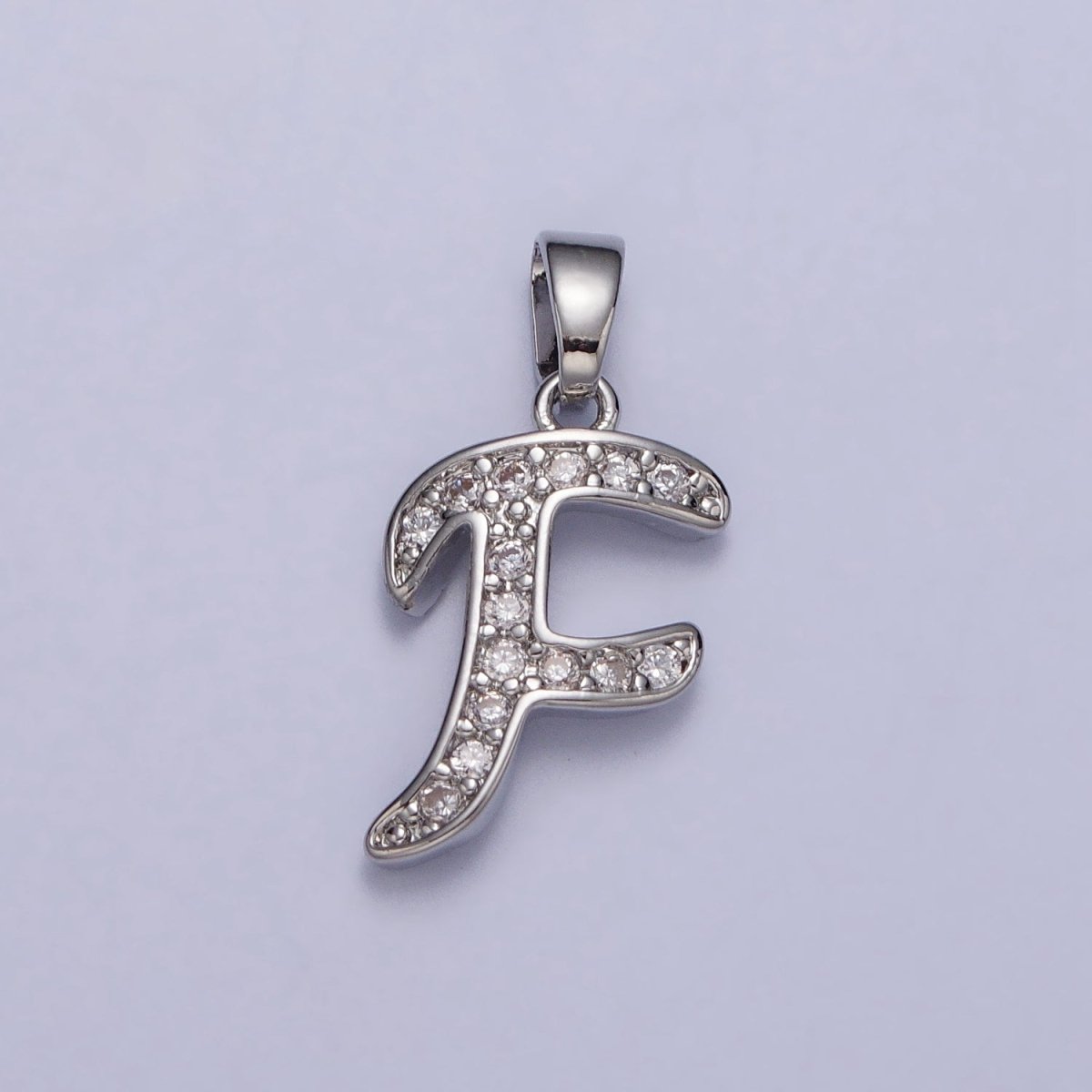 White Gold Filled Dainty Initial Letter Script A-Z Micro Paved CZ Personalized Pendant | AA049 - AA074 - DLUXCA