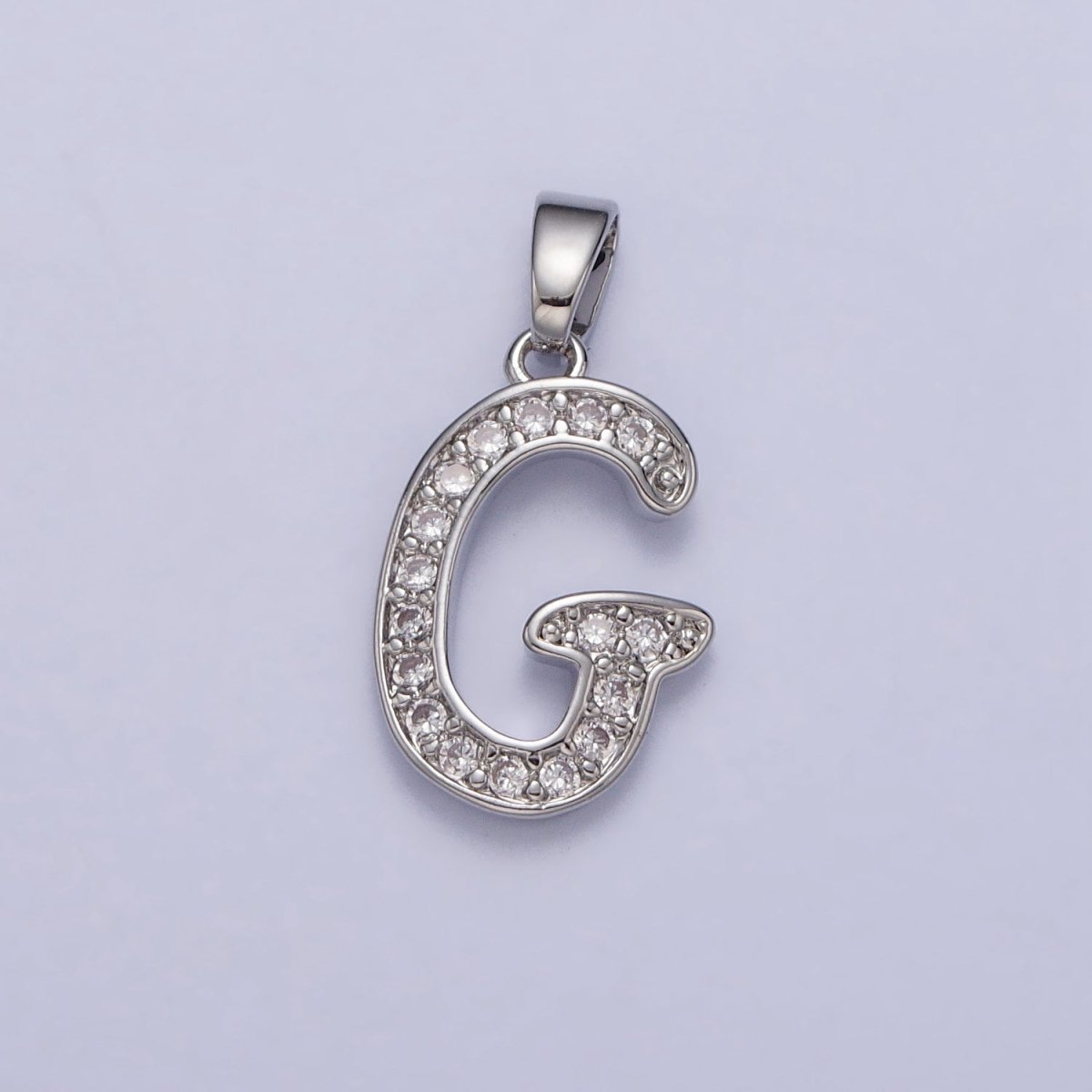 White Gold Filled Dainty Initial Letter Script A-Z Micro Paved CZ Personalized Pendant | AA049 - AA074 - DLUXCA