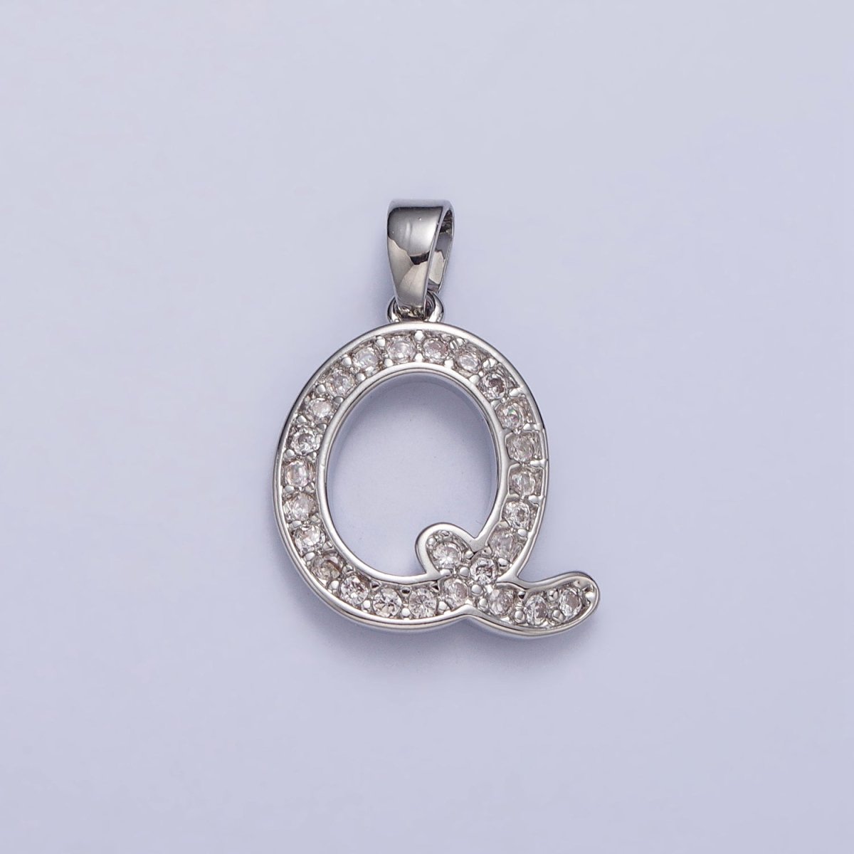 White Gold Filled Dainty Initial Letter Script A-Z Micro Paved CZ Personalized Pendant | AA049 - AA074 - DLUXCA