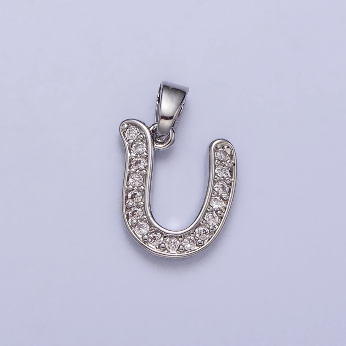 White Gold Filled Dainty Initial Letter Script A-Z Micro Paved CZ Personalized Pendant | AA049 - AA074 - DLUXCA