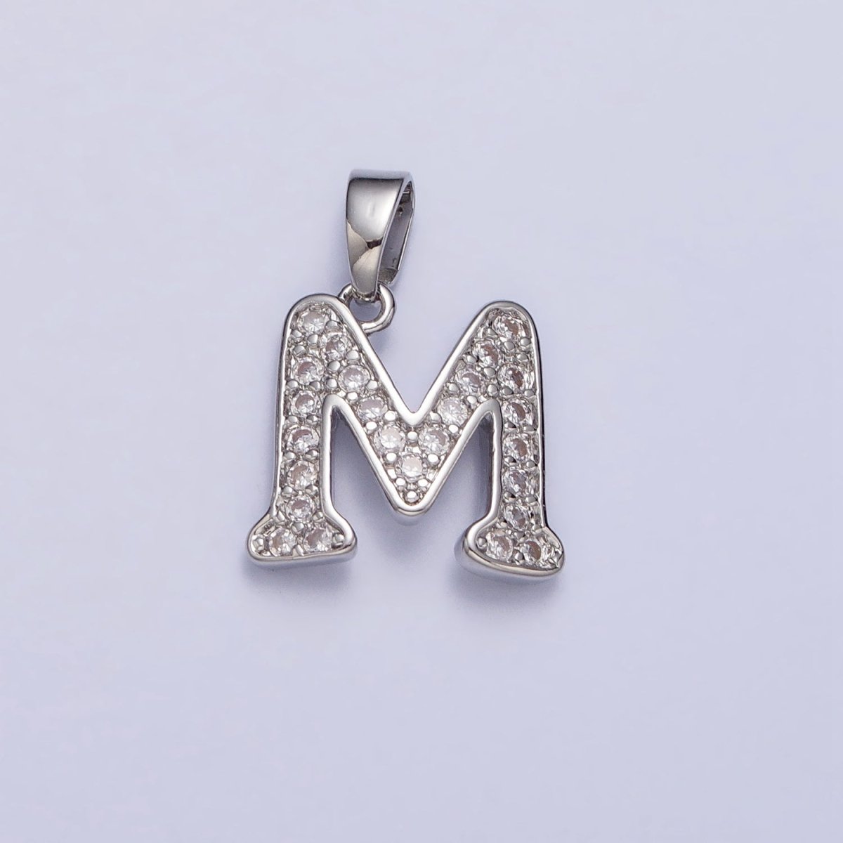 White Gold Filled Dainty Initial Letter Script A-Z Micro Paved CZ Personalized Pendant | AA049 - AA074 - DLUXCA