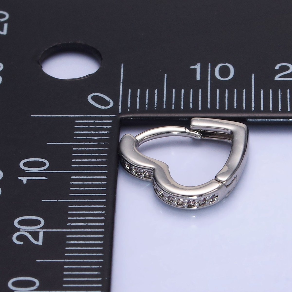 White Gold Filled Dotted Lined Heart Huggie Earrings | AB1271 - DLUXCA