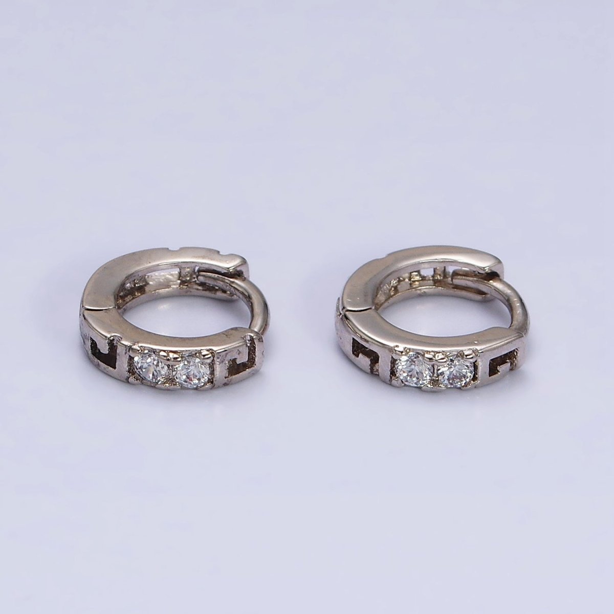 White Gold Filled Double Two Clear CZ Lined 10mm Cartilage Huggie Earrings | AD1450 - DLUXCA