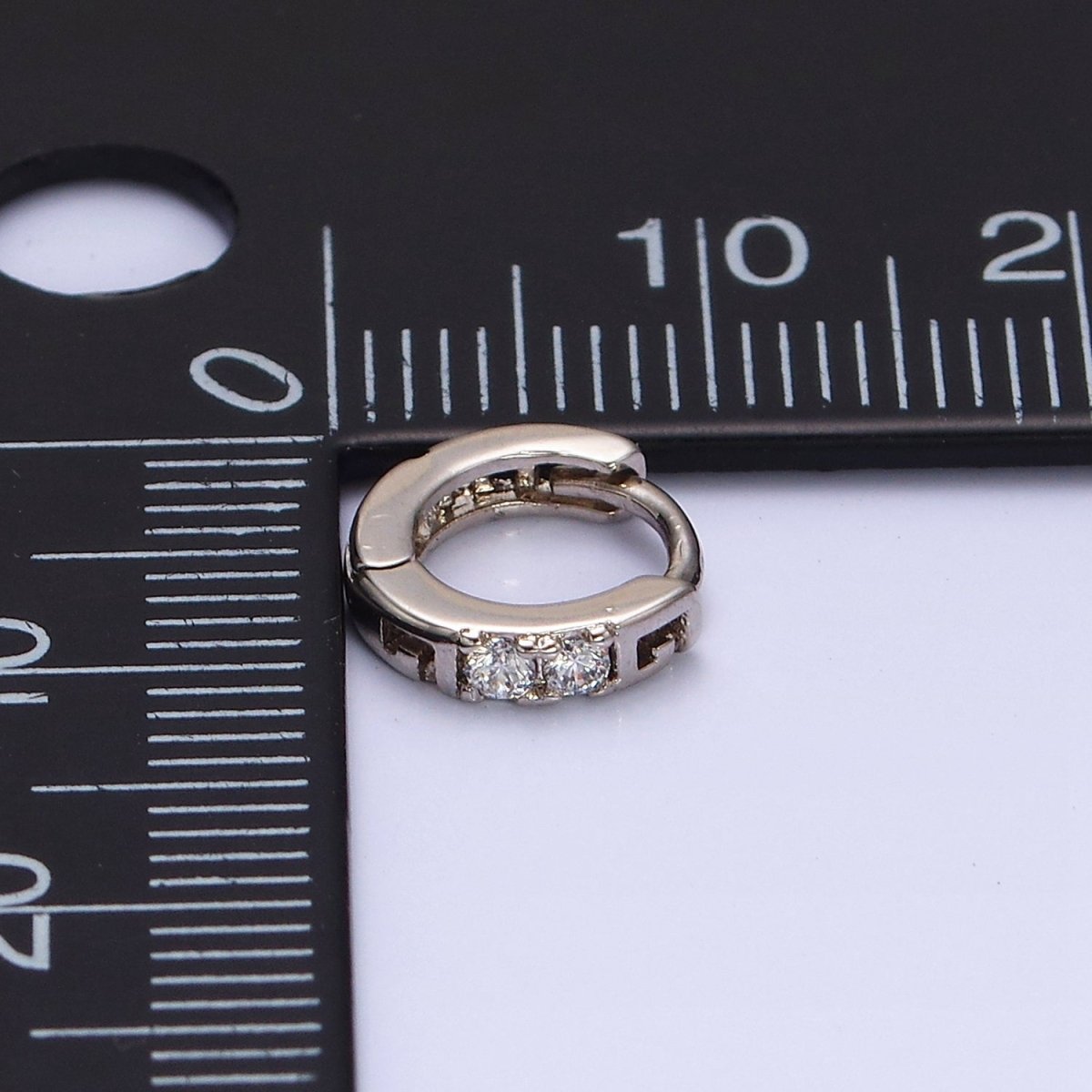 White Gold Filled Double Two Clear CZ Lined 10mm Cartilage Huggie Earrings | AD1450 - DLUXCA