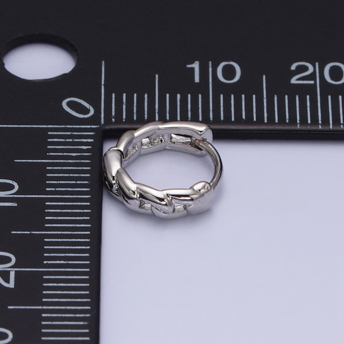 White Gold Filled Flat Curb Link 11mm Cartilage Huggie Earrings | AD858 - DLUXCA