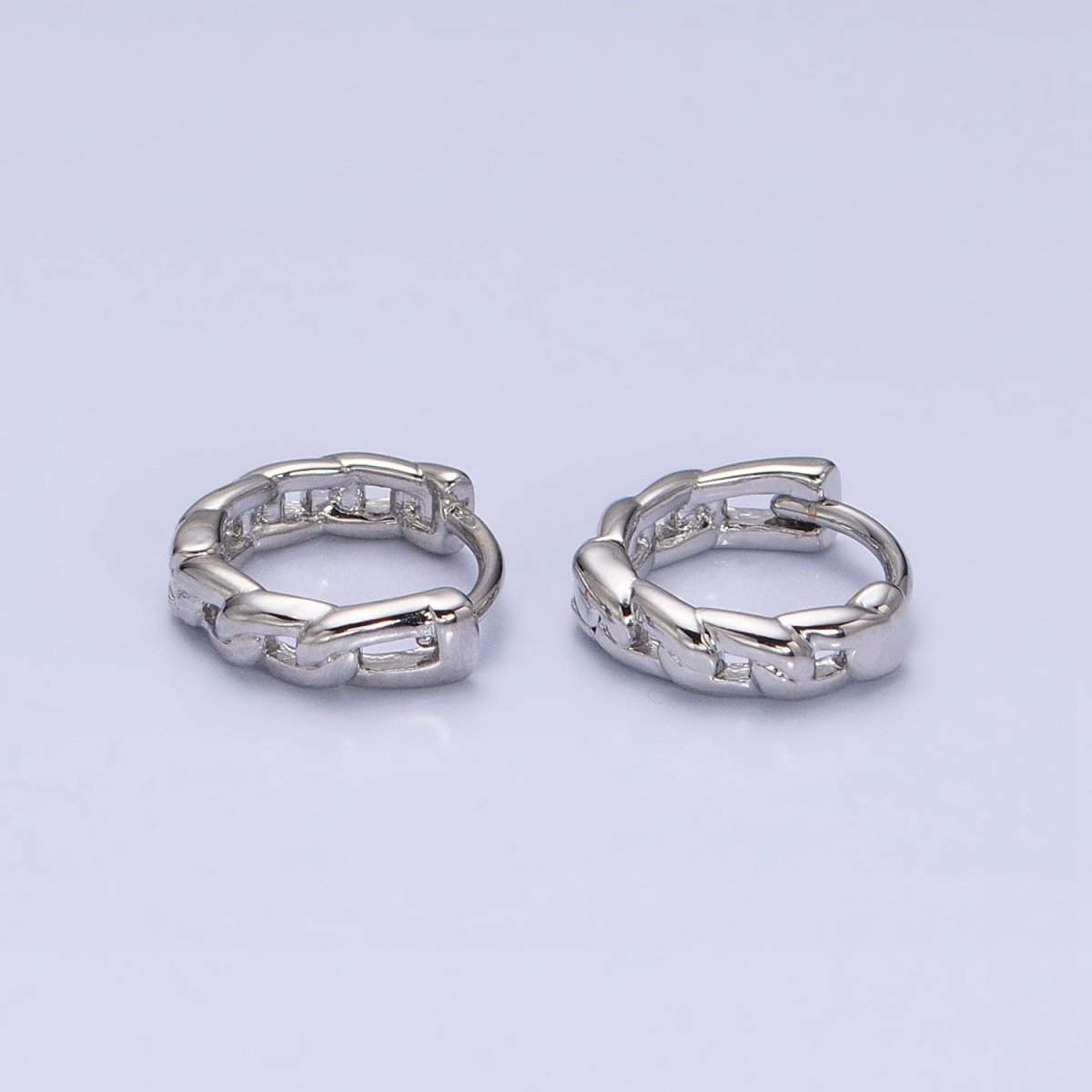 White Gold Filled Flat Curb Link 11mm Cartilage Huggie Earrings | AD858 - DLUXCA