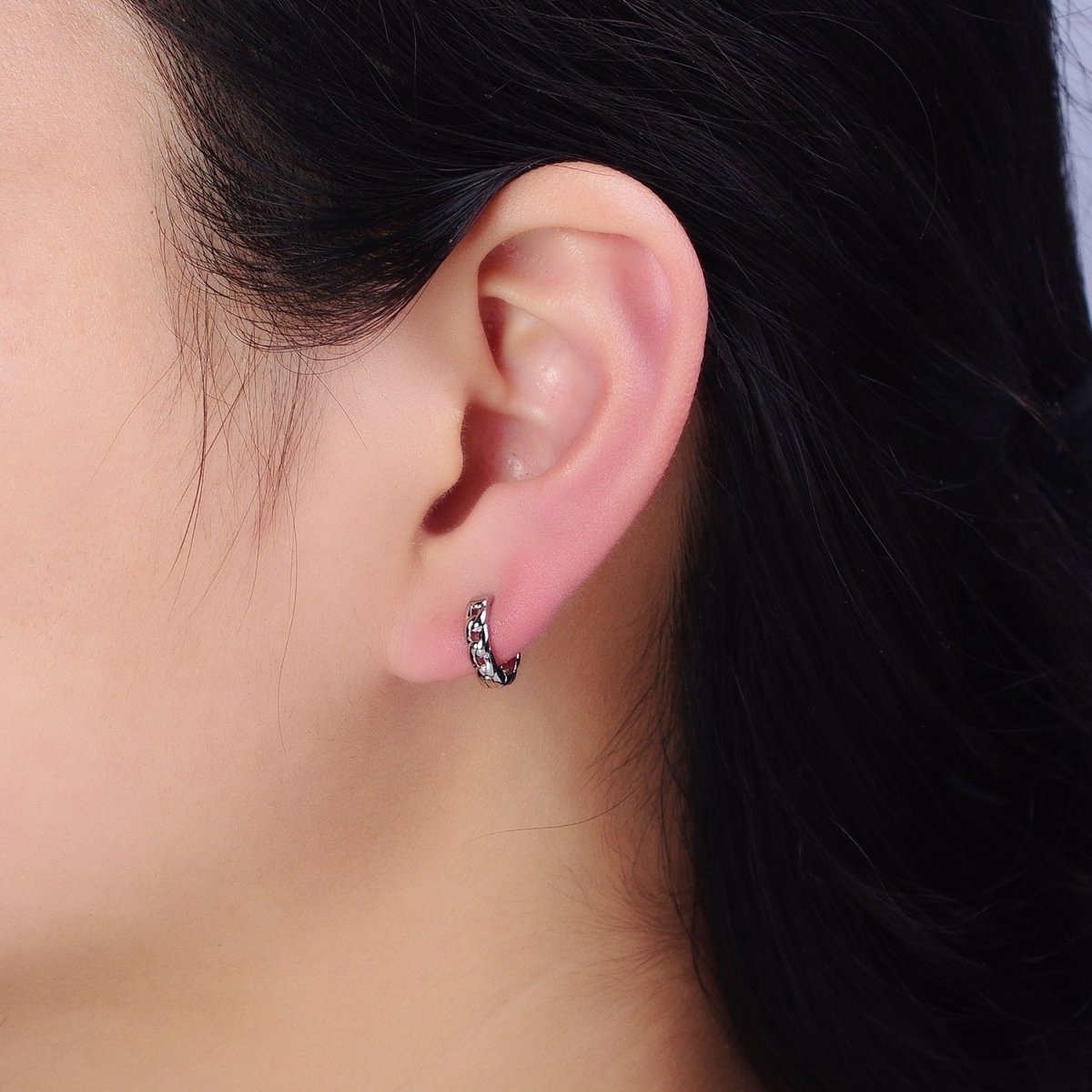 White Gold Filled Flat Curb Link 11mm Cartilage Huggie Earrings | AD858 - DLUXCA
