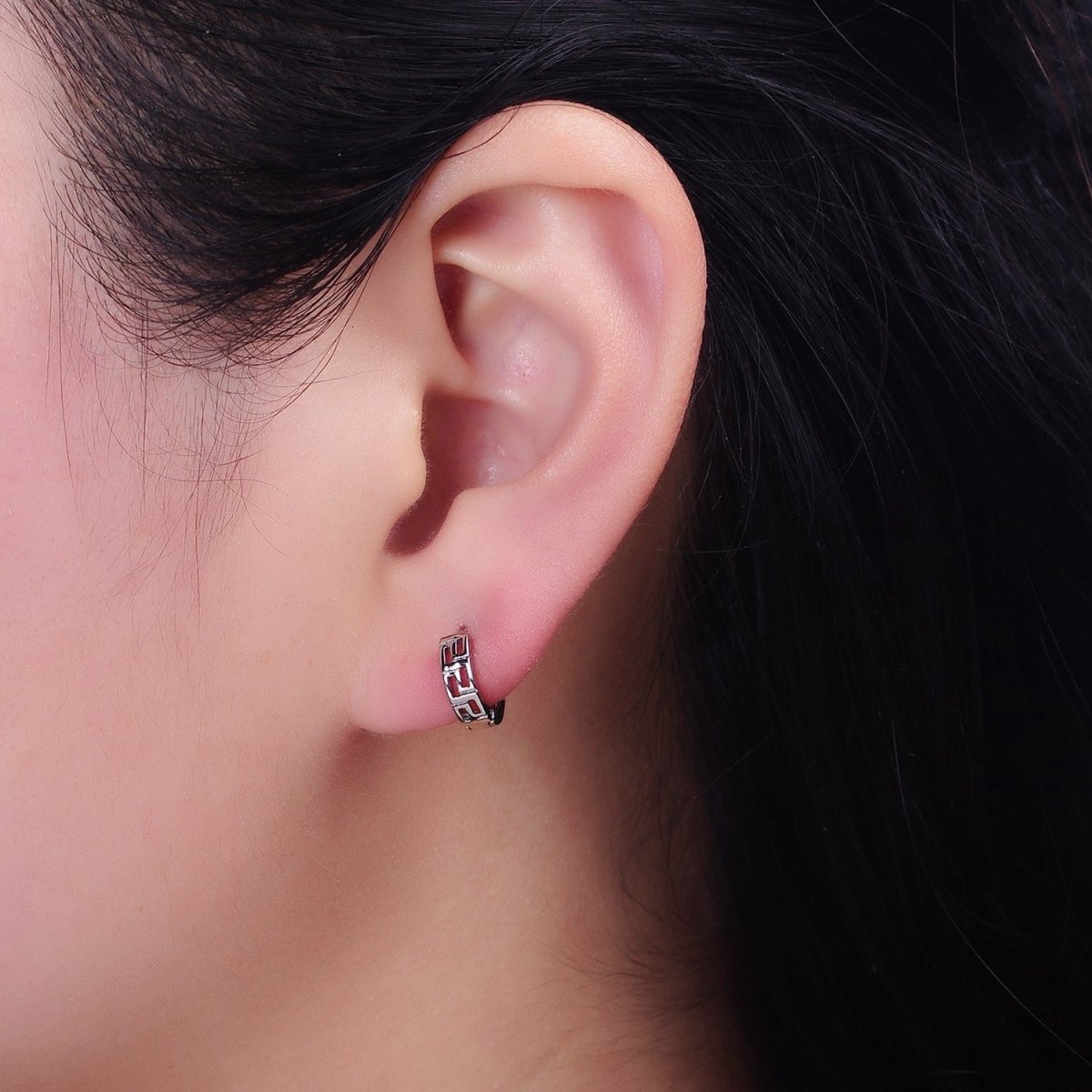 White Gold Filled Geometric Band 10mm Cartilage Huggie Earrings | AD1371 - DLUXCA