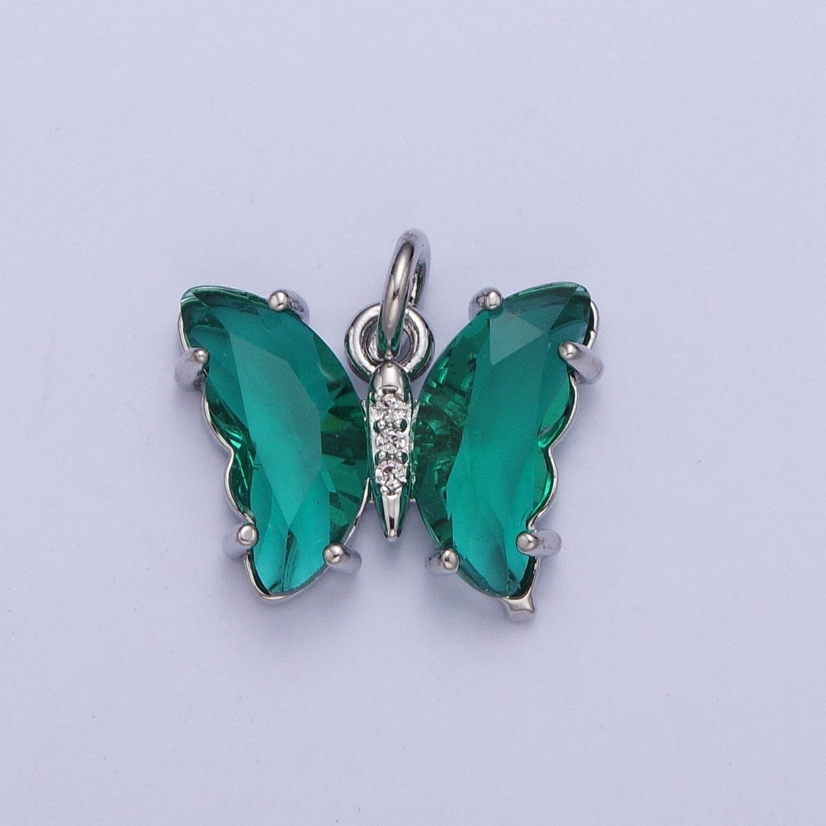 White Gold Filled Glass Acrylic Butterfly Mariposa Charm in Silver | M-491 - M-494 C-644 C-687 - DLUXCA