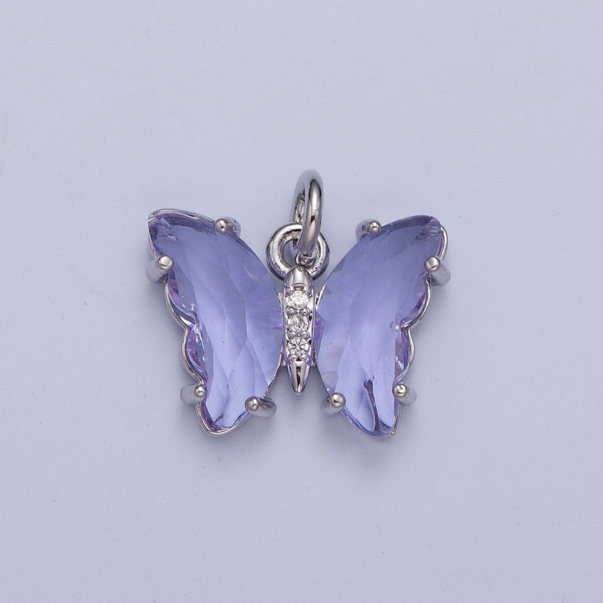 White Gold Filled Glass Acrylic Butterfly Mariposa Charm in Silver | M-491 - M-494 C-644 C-687 - DLUXCA