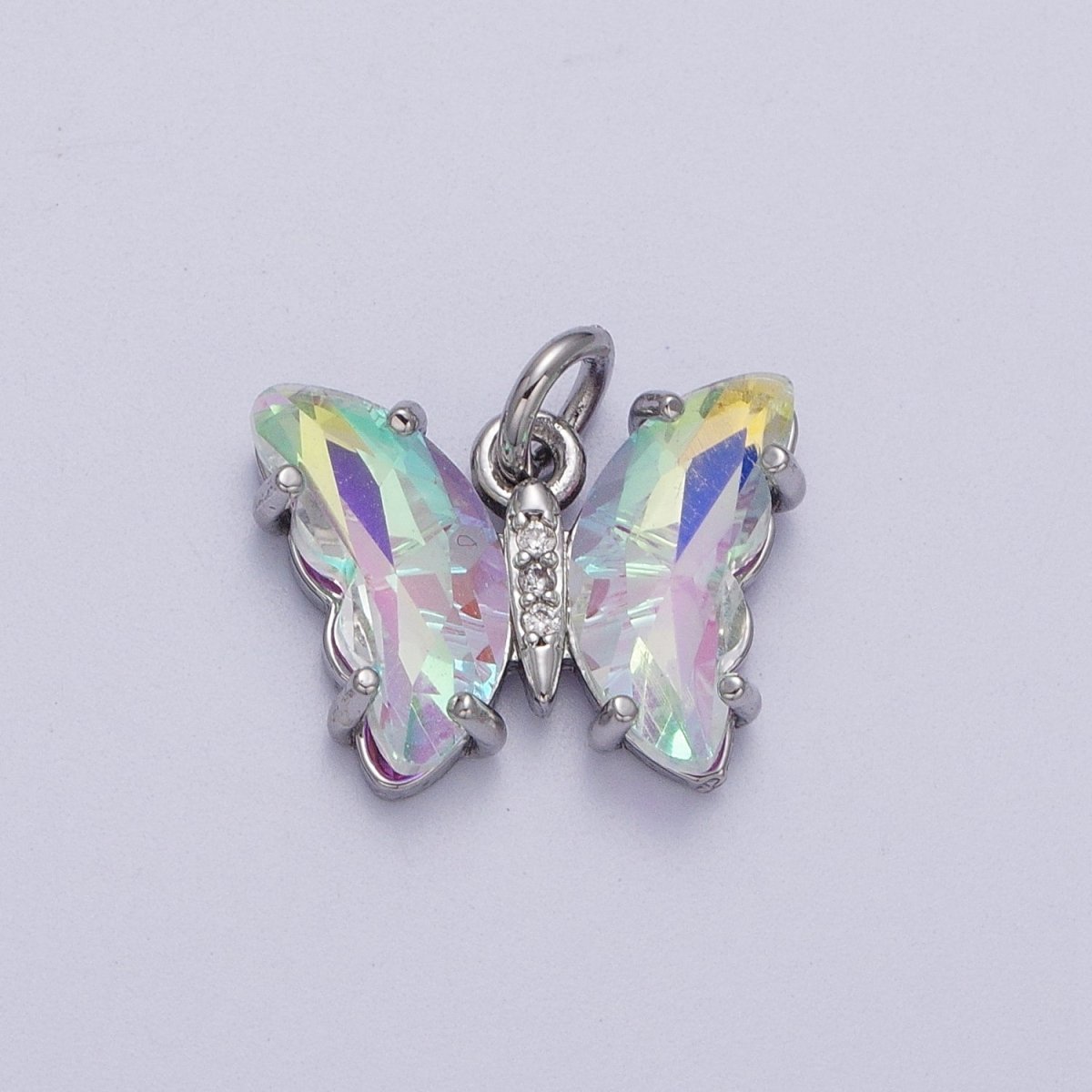 White Gold Filled Glass Acrylic Butterfly Mariposa Charm in Silver | M-491 - M-494 C-644 C-687 - DLUXCA