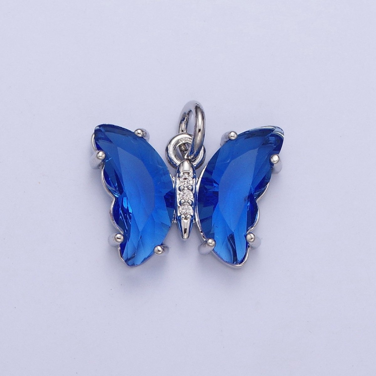 White Gold Filled Glass Acrylic Butterfly Mariposa Charm in Silver | M-491 - M-494 C-644 C-687 - DLUXCA