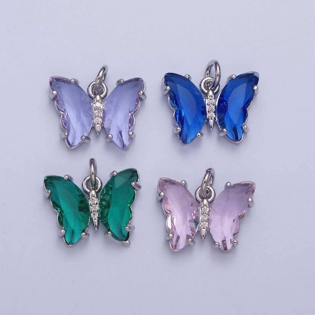 White Gold Filled Glass Acrylic Butterfly Mariposa Charm in Silver | M-491 - M-494 C-644 C-687 - DLUXCA