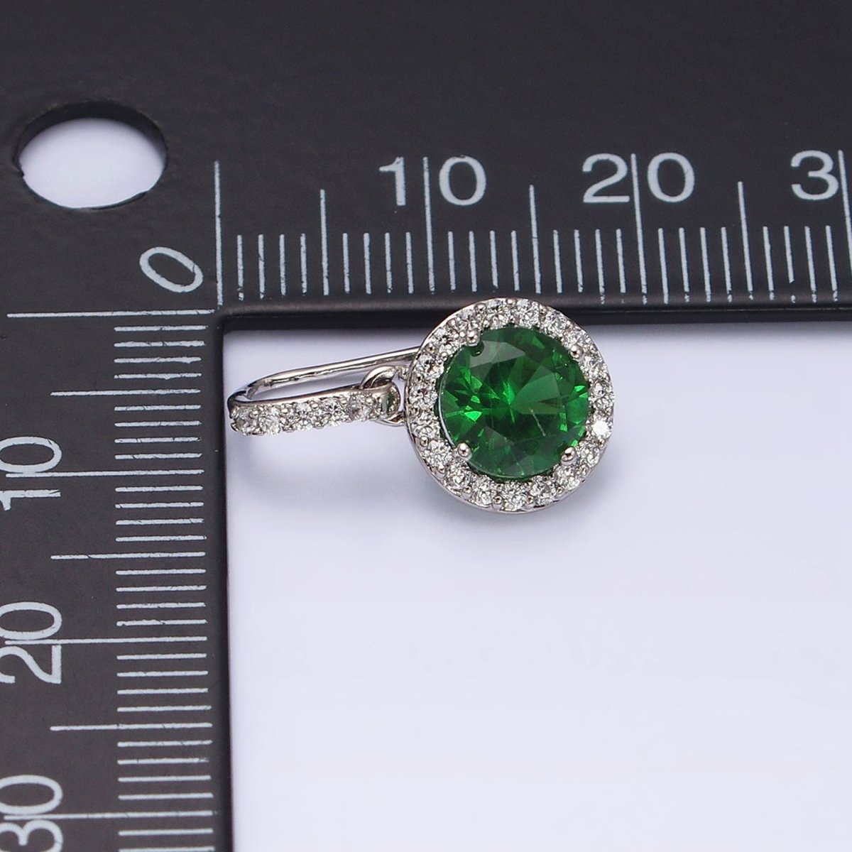 White Gold Filled Green CZ Round Micro Paved CZ French Hook Earrings | AD1451 - DLUXCA