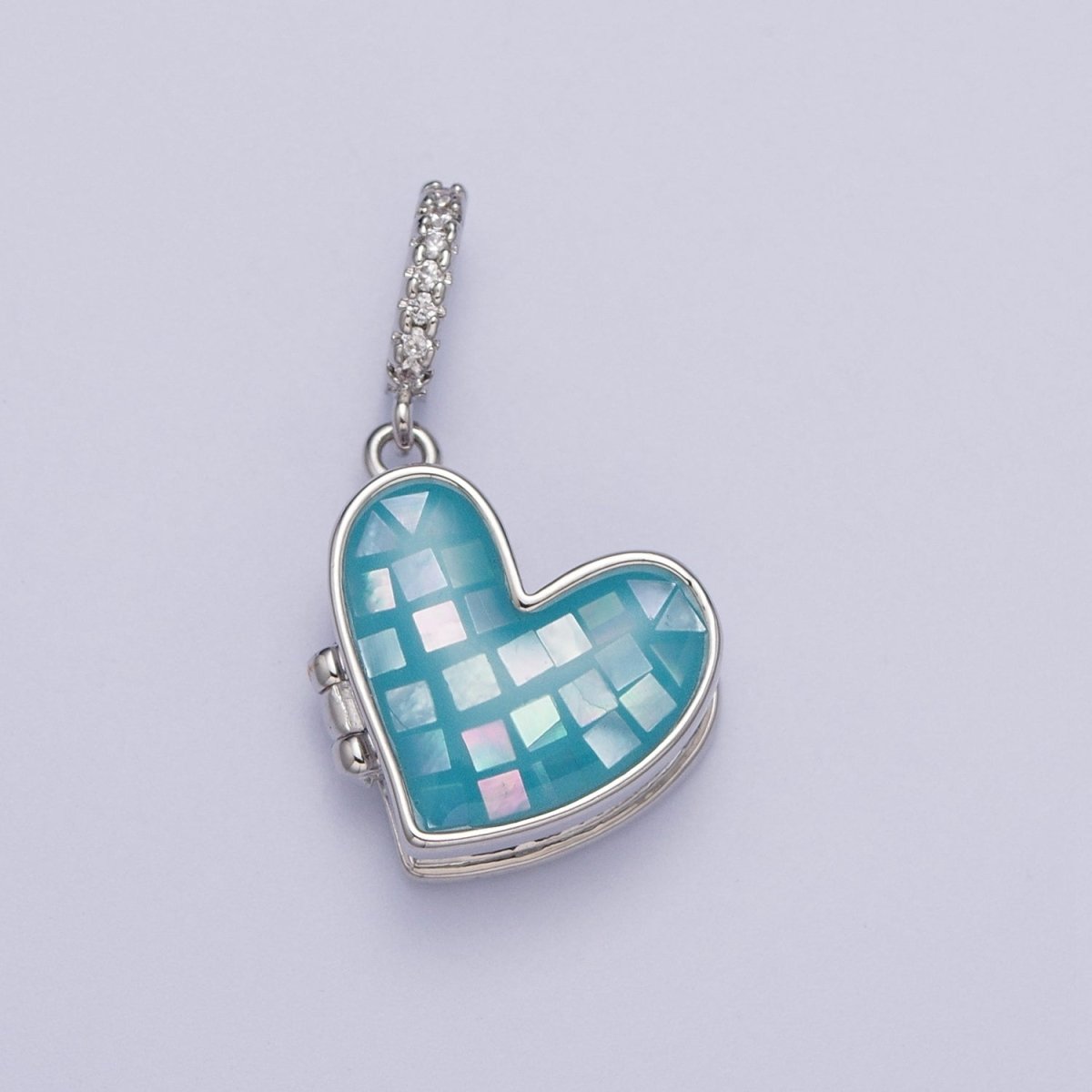 White Gold Filled Heart Black, Blue, Pink, White, Green Shell Opal Heart Locket Pendant H-086 H-090 H-091 H-097 H-103 - DLUXCA