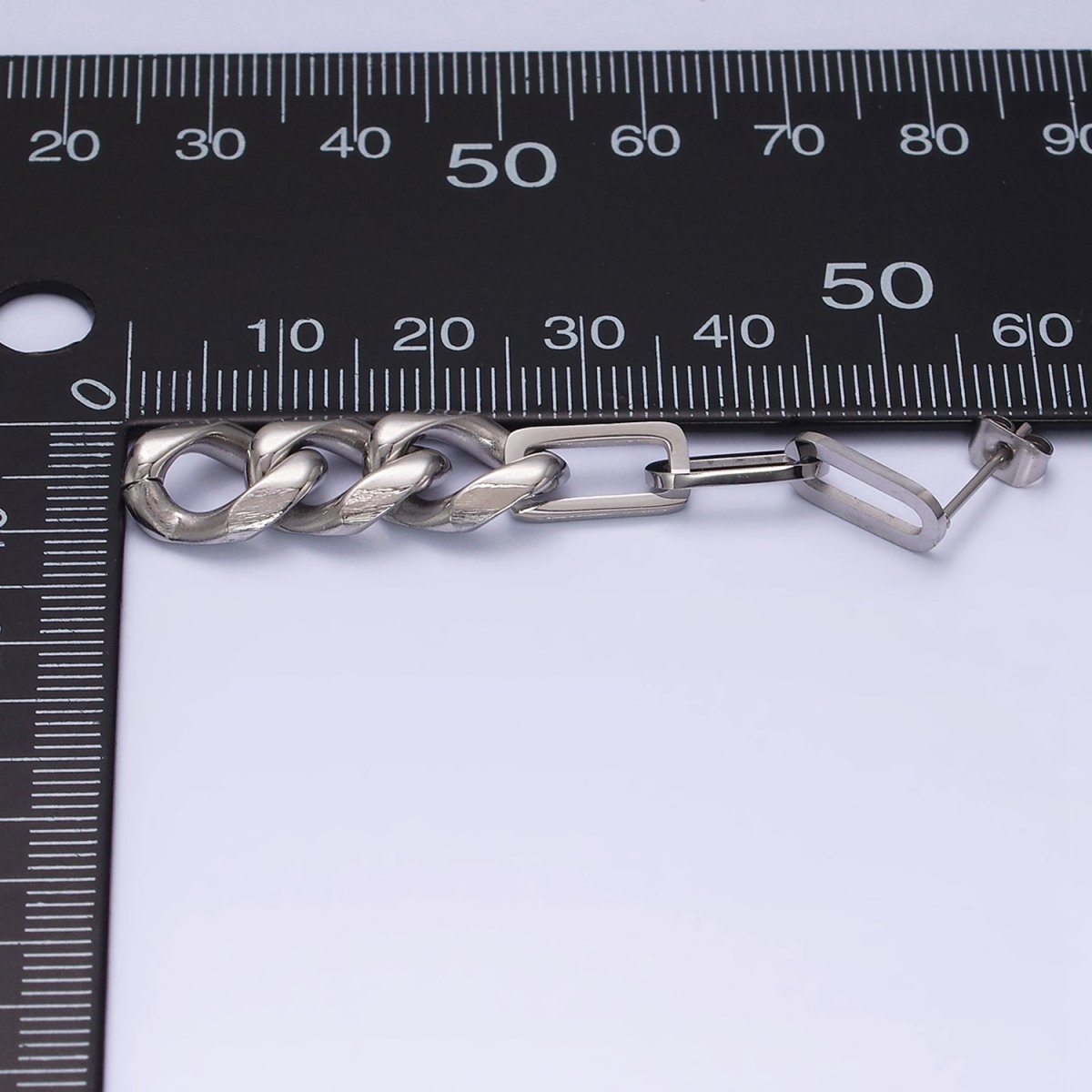 White Gold Filled Linear Paperclip Curb Chain Link Stud Earrings | AD1424 - DLUXCA