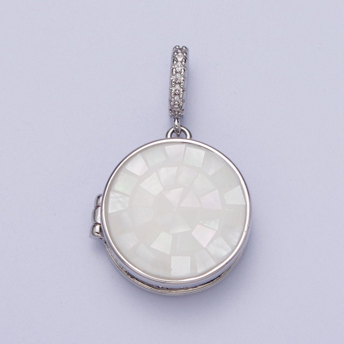 White Gold Filled Marian Cross Black, Green, Pink, White, Green Shell Opal Round Locket Pendant H-044 H-052 H-060 H-066 H-073 - DLUXCA