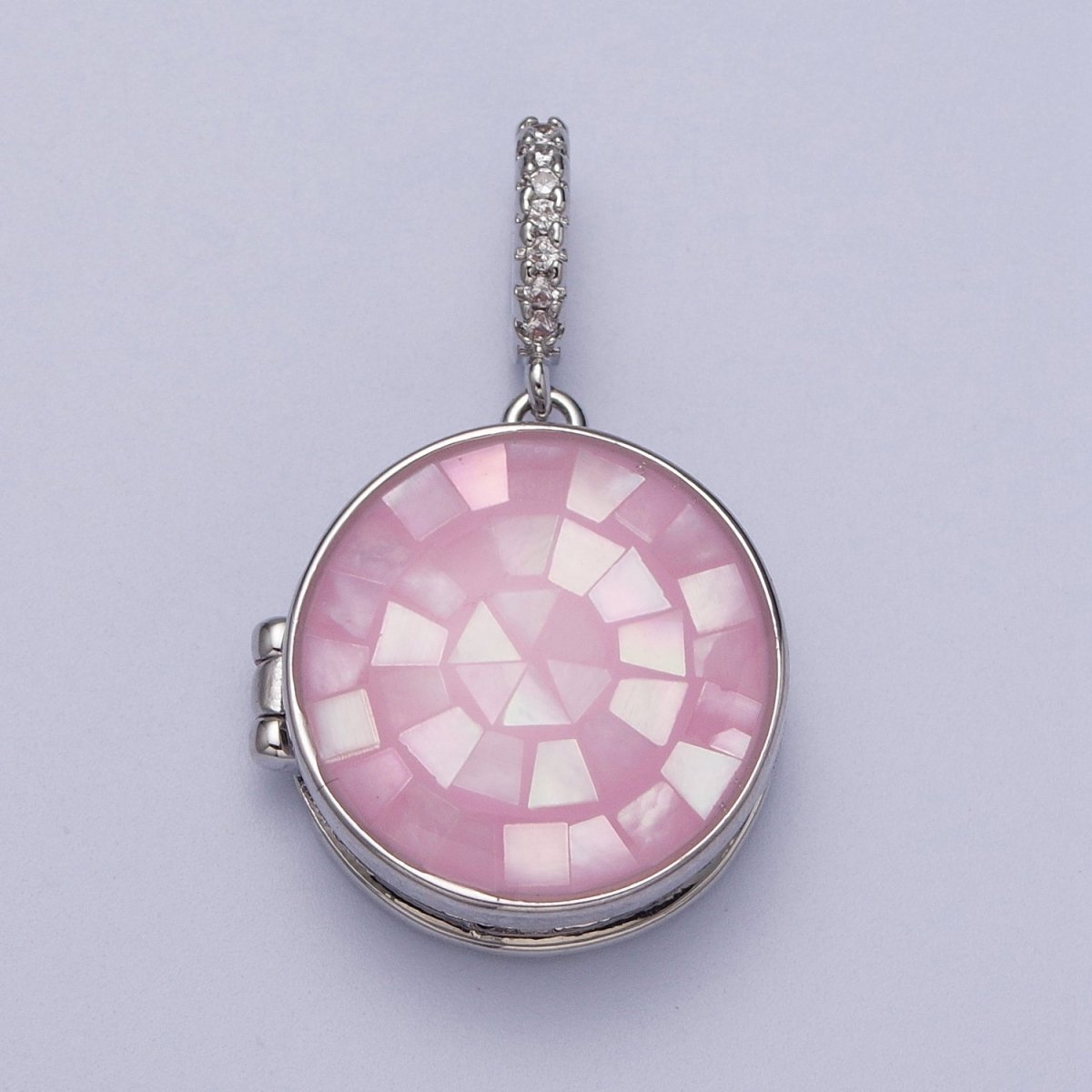 White Gold Filled Marian Cross Black, Green, Pink, White, Green Shell Opal Round Locket Pendant H-044 H-052 H-060 H-066 H-073 - DLUXCA