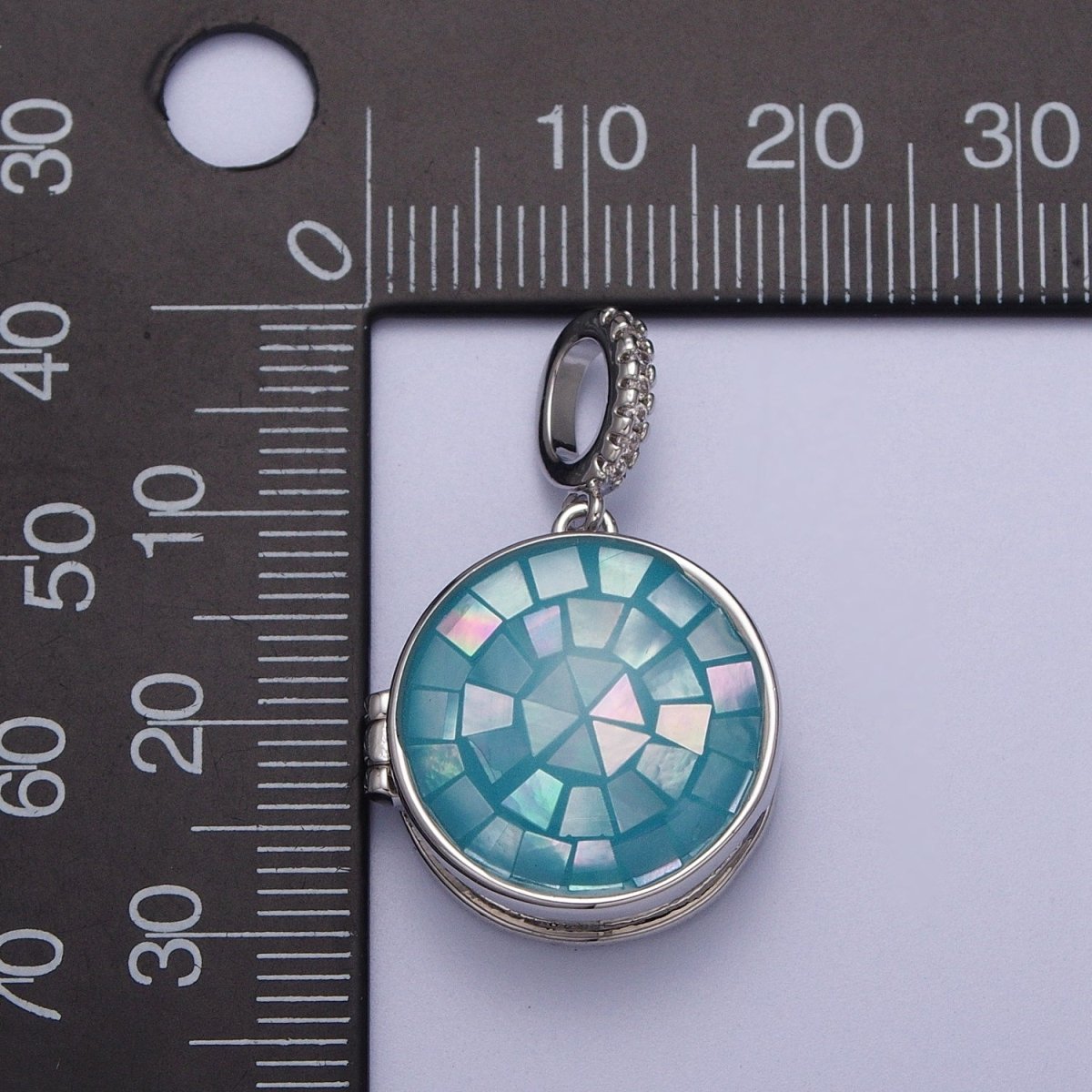 White Gold Filled Marian Cross Black, Green, Pink, White, Green Shell Opal Round Locket Pendant H-044 H-052 H-060 H-066 H-073 - DLUXCA