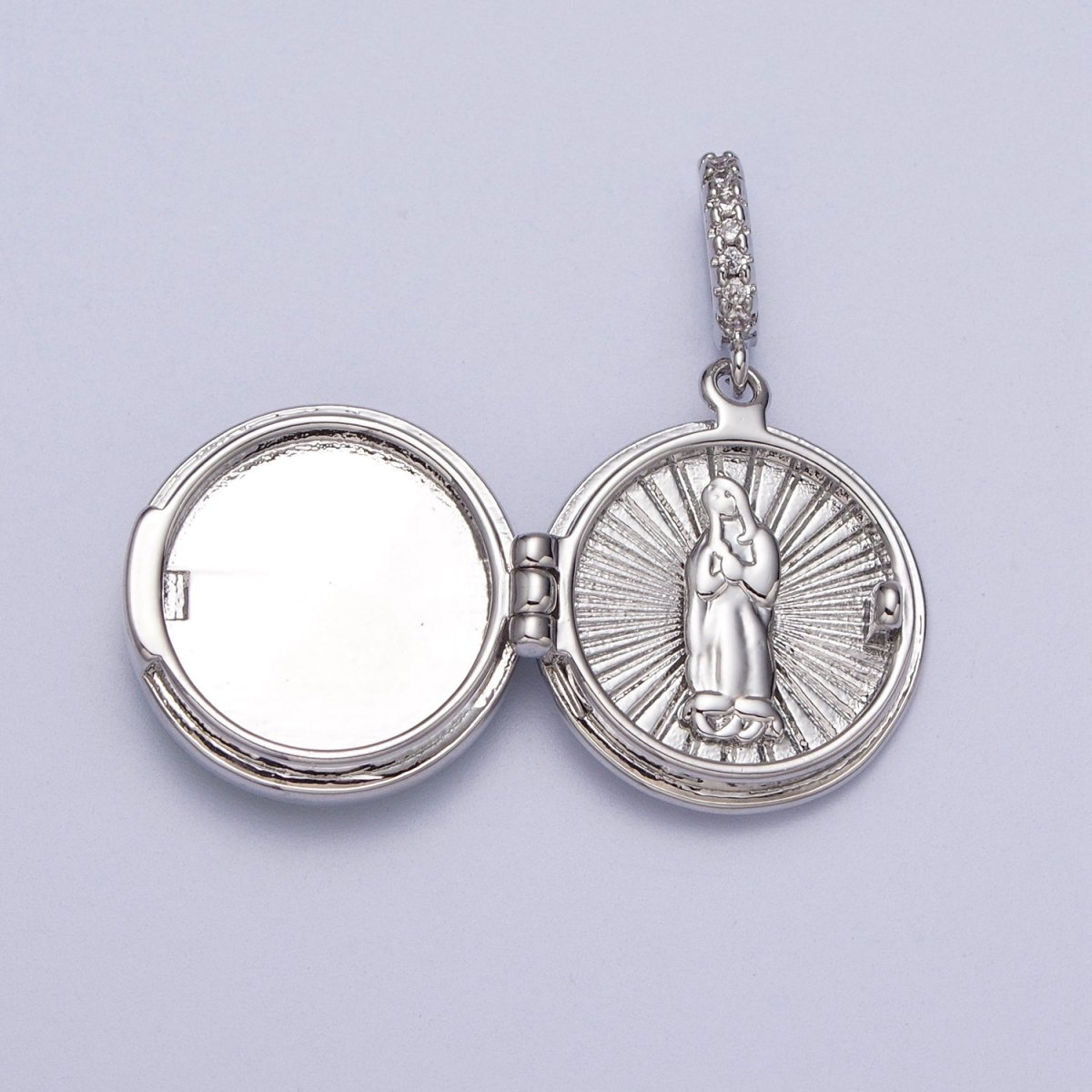 White Gold Filled Marian Cross Black, Green, Pink, White, Green Shell Opal Round Locket Pendant H-044 H-052 H-060 H-066 H-073 - DLUXCA