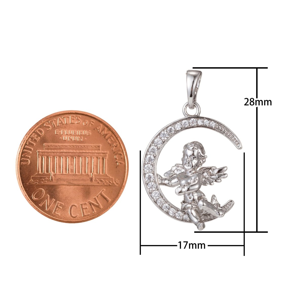 White Gold Filled Micro Pave CZ Angel Pendant Charm, Micro Pave CZ Pendant Charm, White Gold Filled Pendant, For DIY Jewelry I-467 - DLUXCA